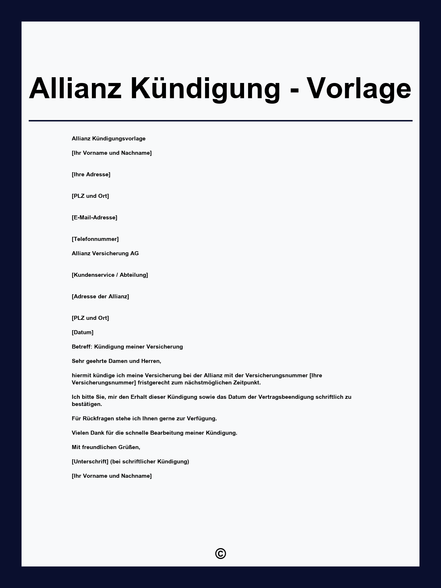 Allianz Kündigung - Vorlage