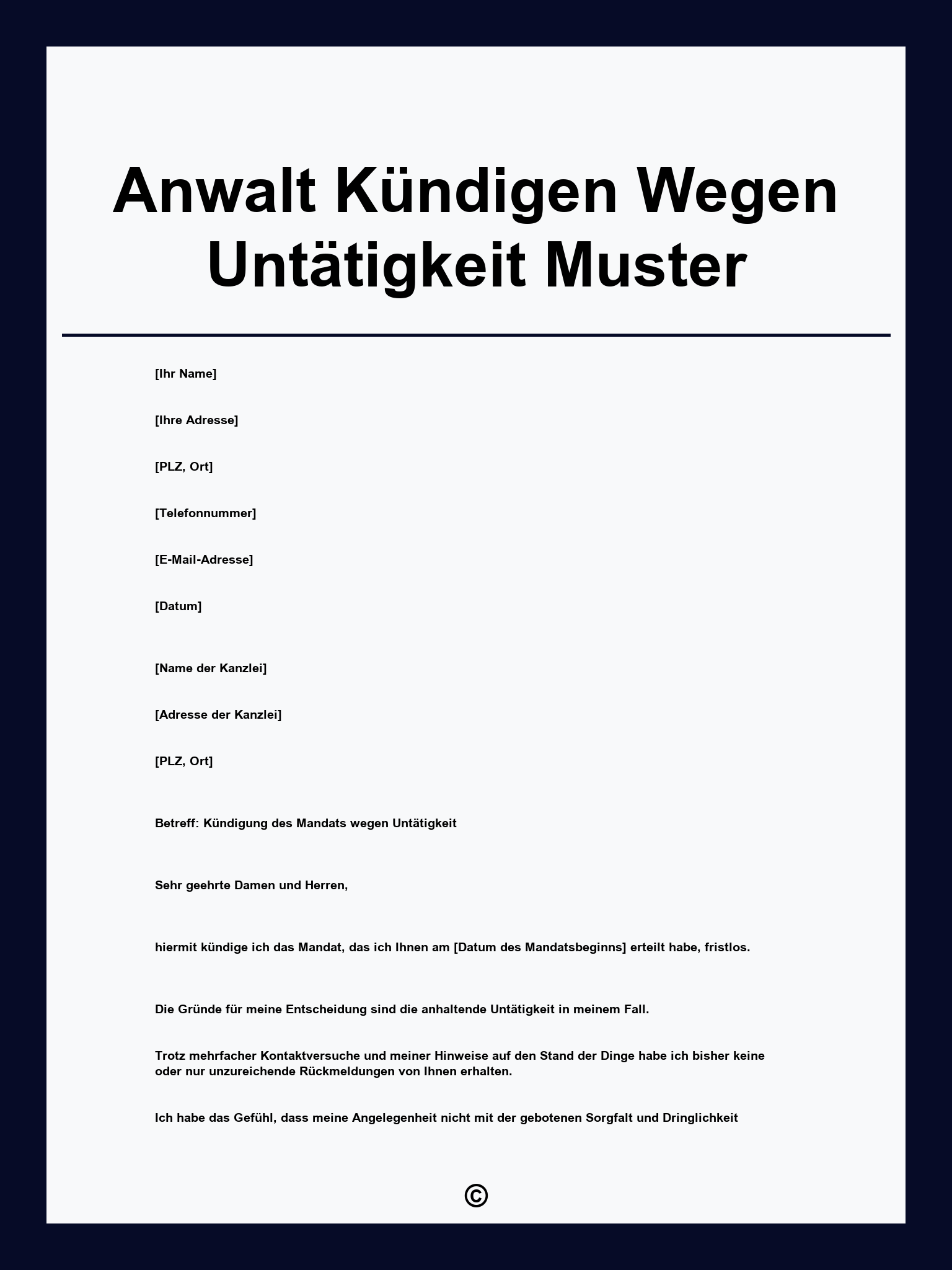 Anwalt Kündigen Wegen Untätigkeit Muster