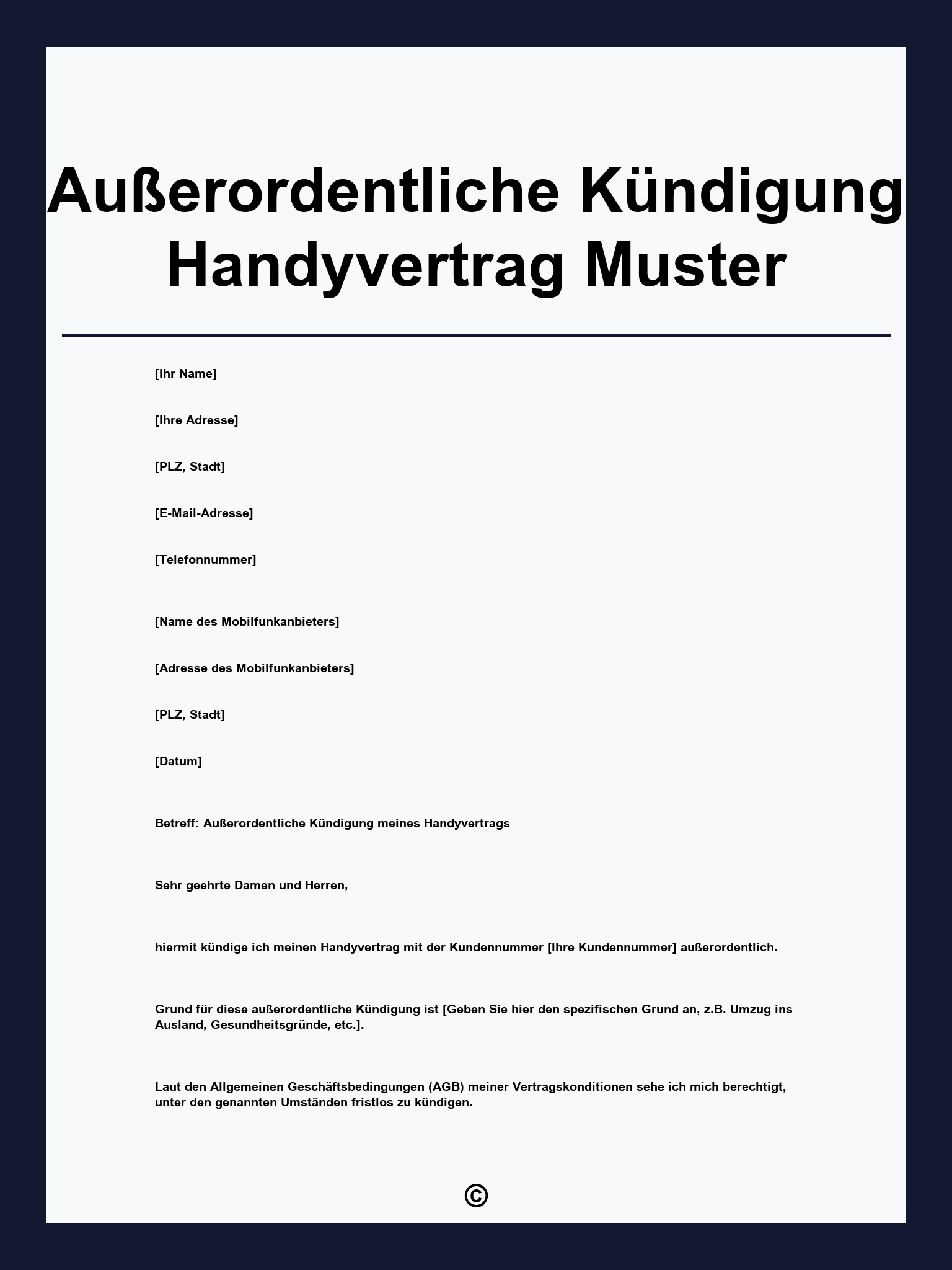 Außerordentliche Kündigung Handyvertrag Muster