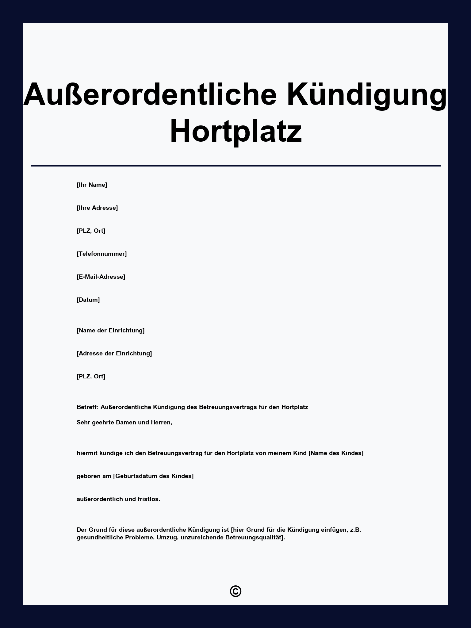Außerordentliche Kündigung Hortplatz