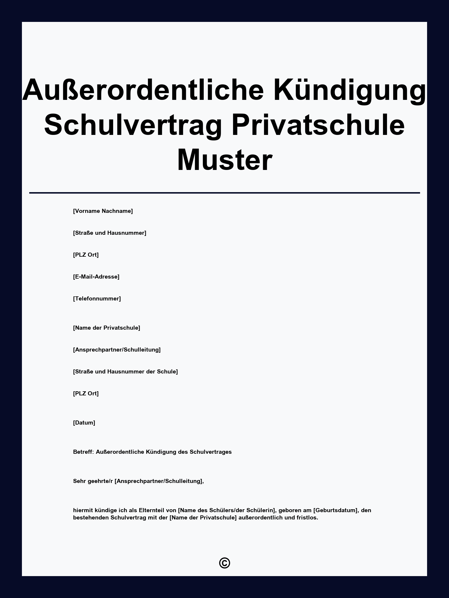 Außerordentliche Kündigung Schulvertrag Privatschule Muster