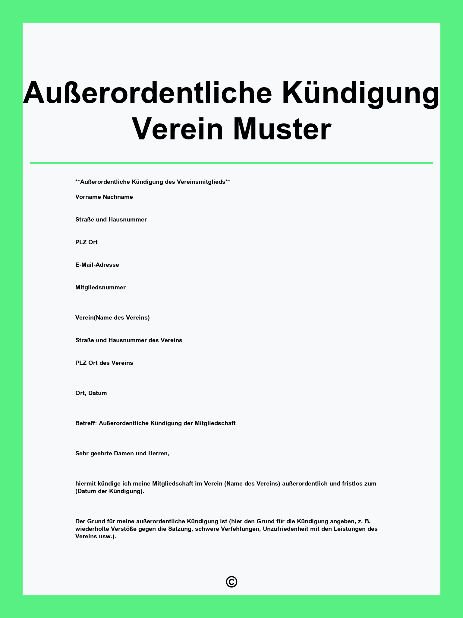 Außerordentliche Kündigung Verein Muster
