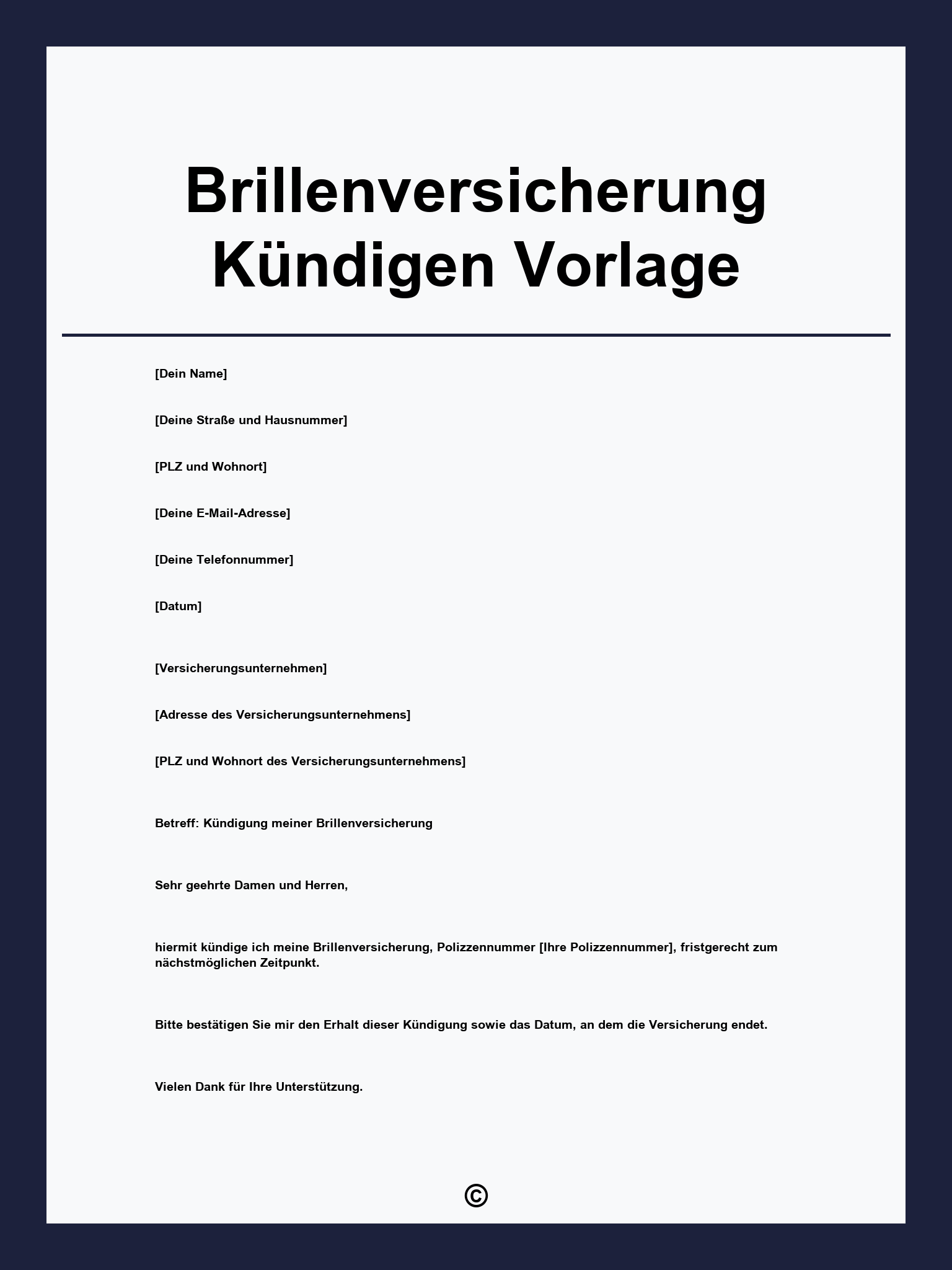 Brillenversicherung Kündigen Vorlage