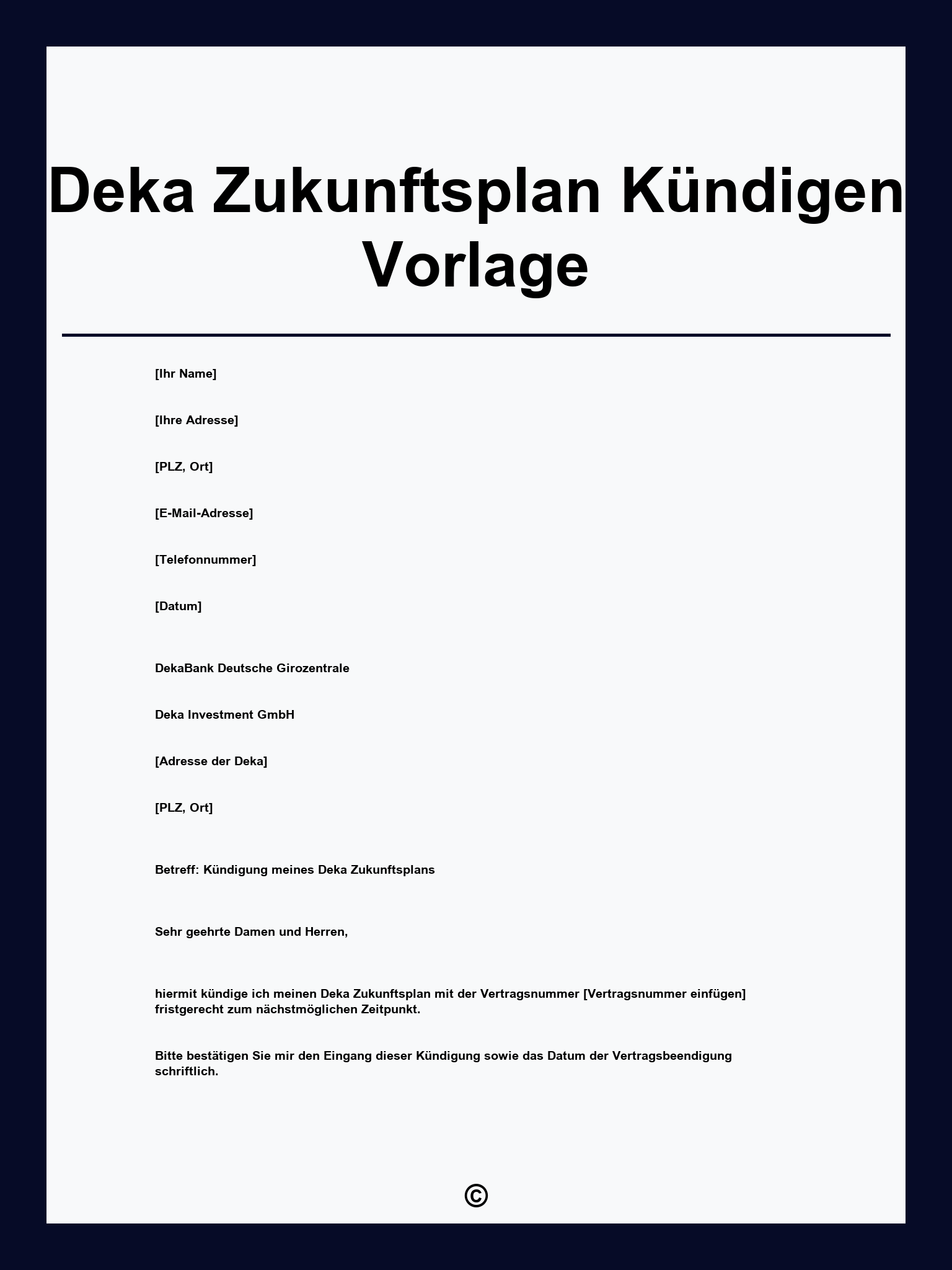 Deka Zukunftsplan Kündigen Vorlage