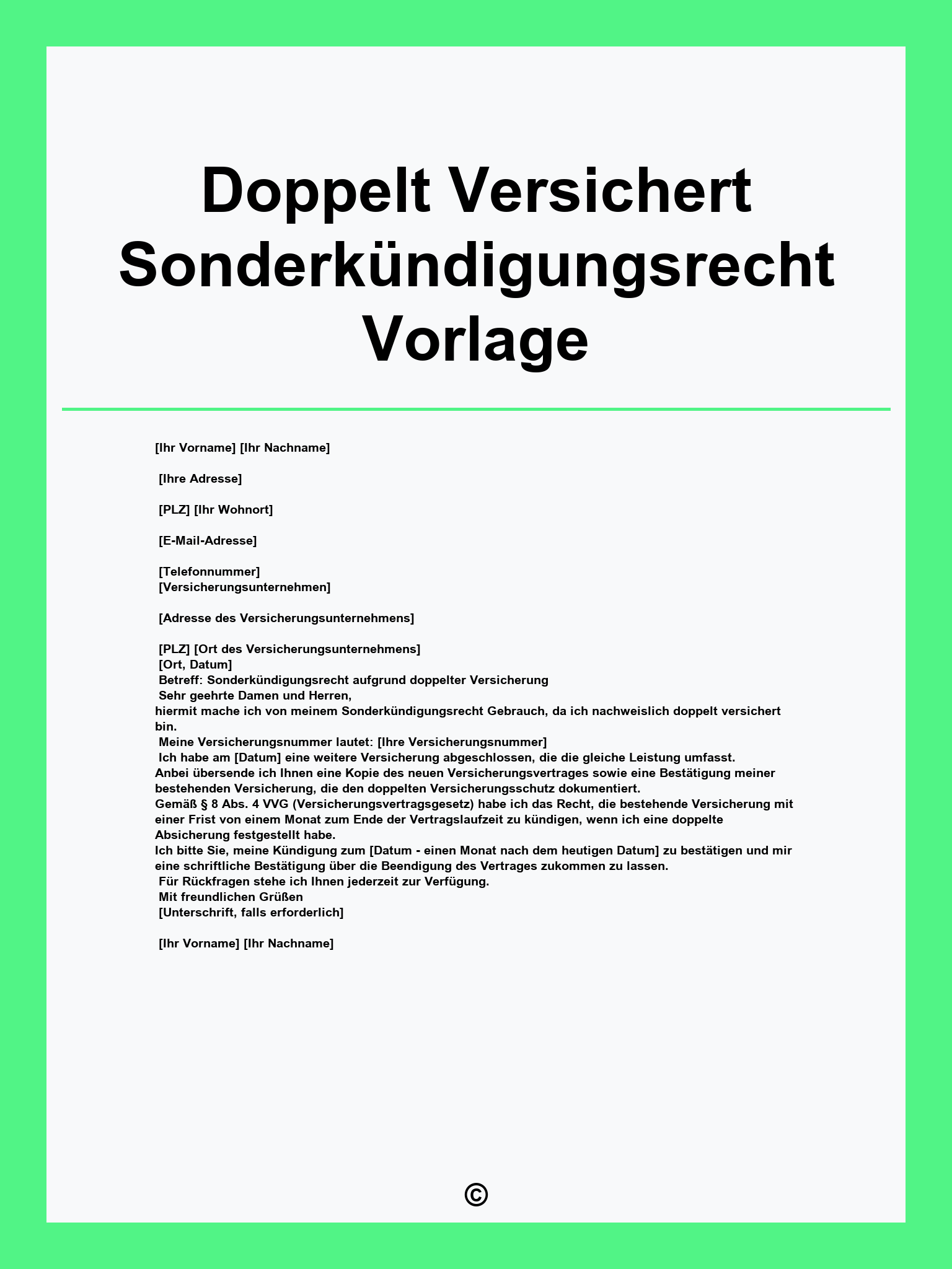 Doppelt Versichert Sonderkündigungsrecht Vorlage