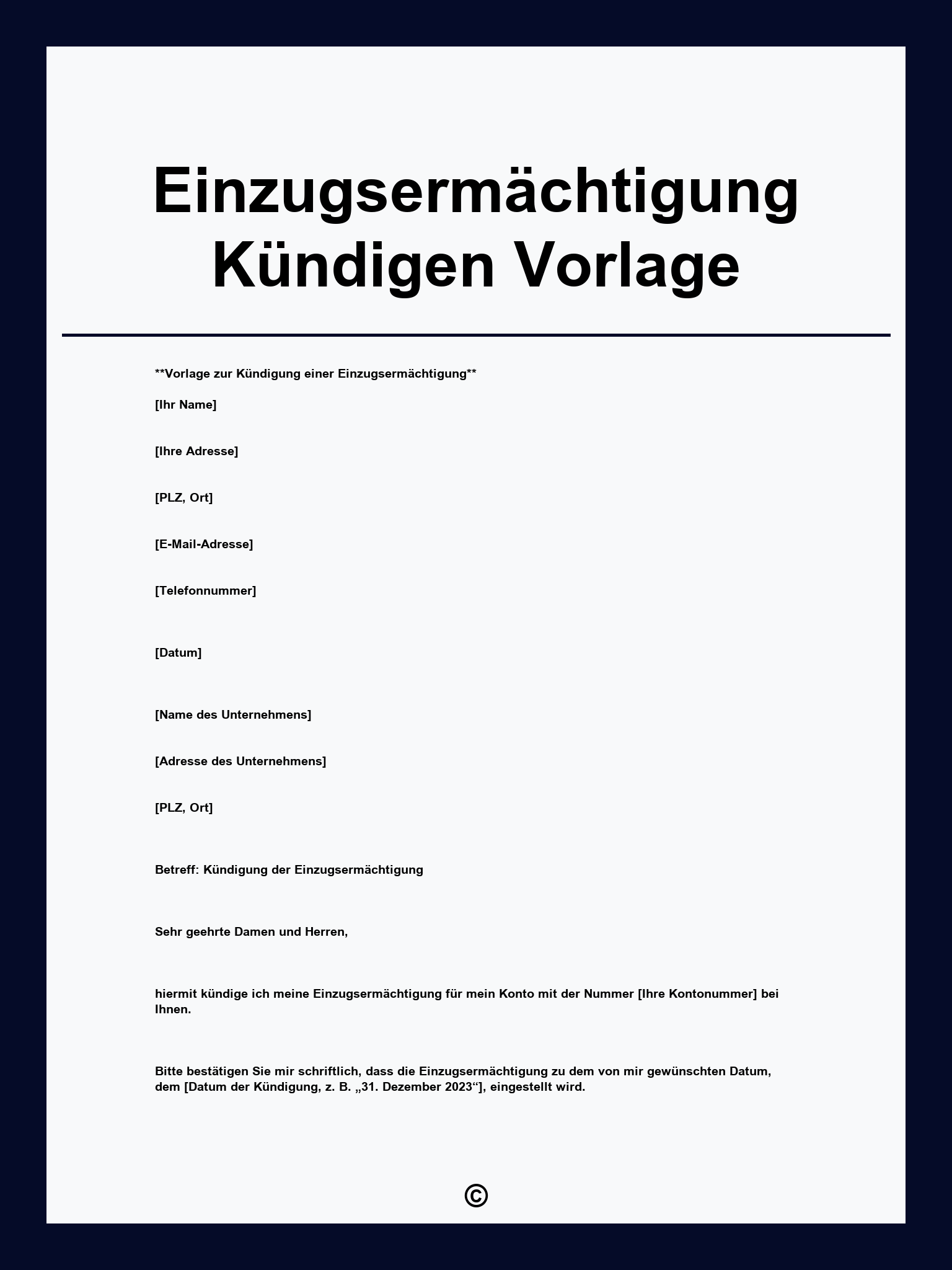 Einzugsermächtigung Kündigen Vorlage