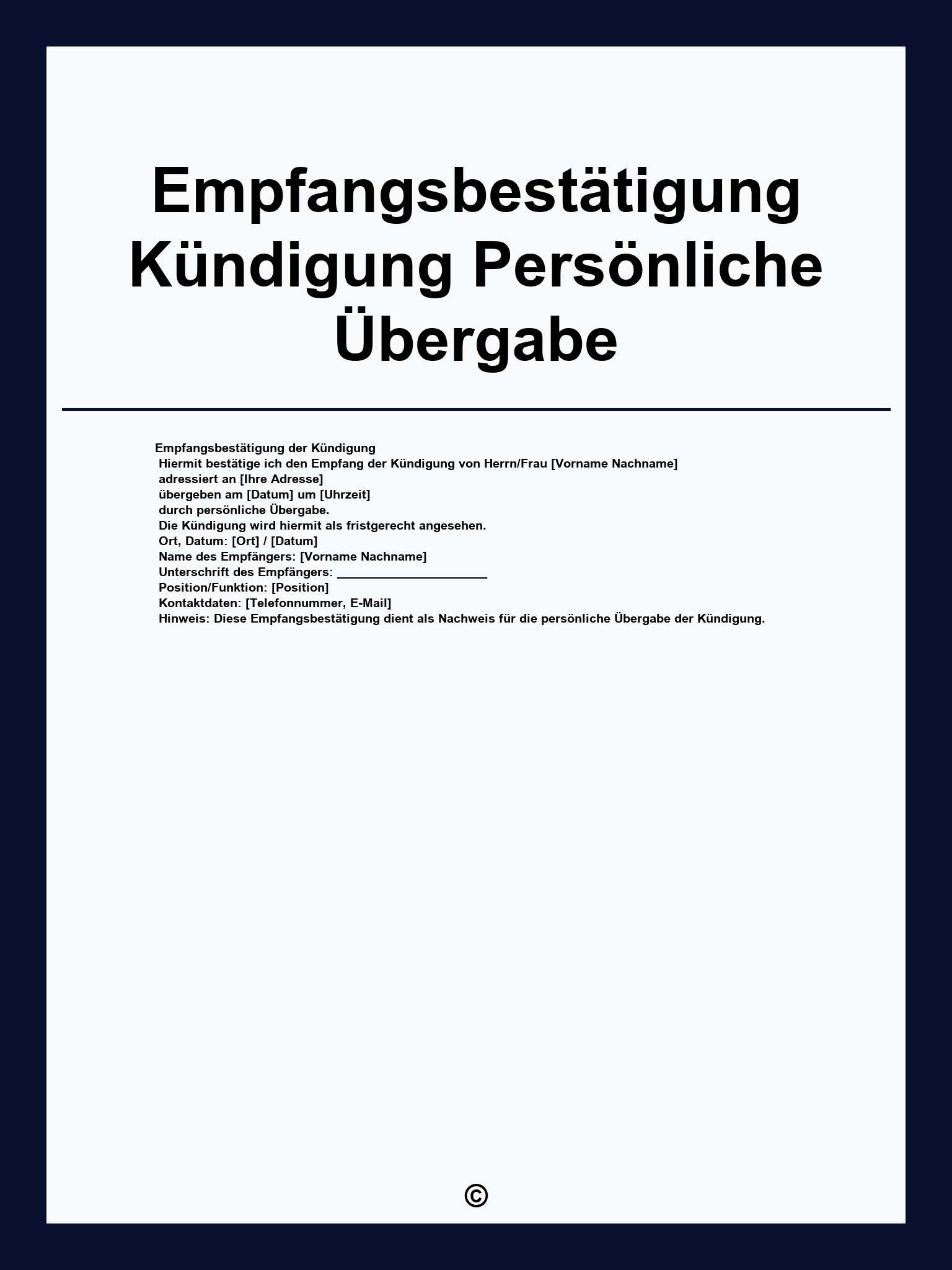 Empfangsbestätigung Kündigung Persönliche Übergabe