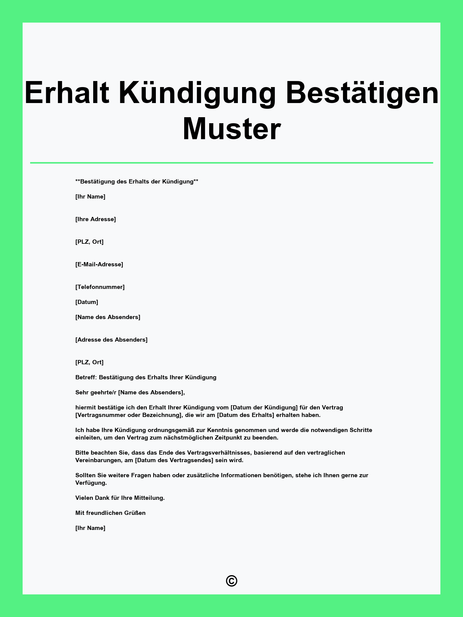 Erhalt Kündigung Bestätigen Muster