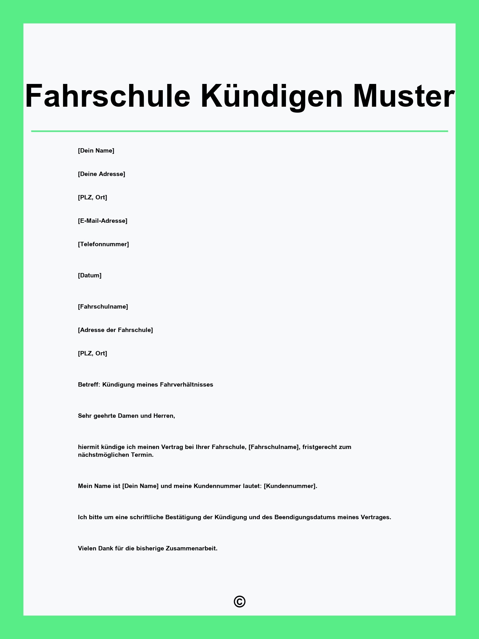 Fahrschule Kündigen Muster