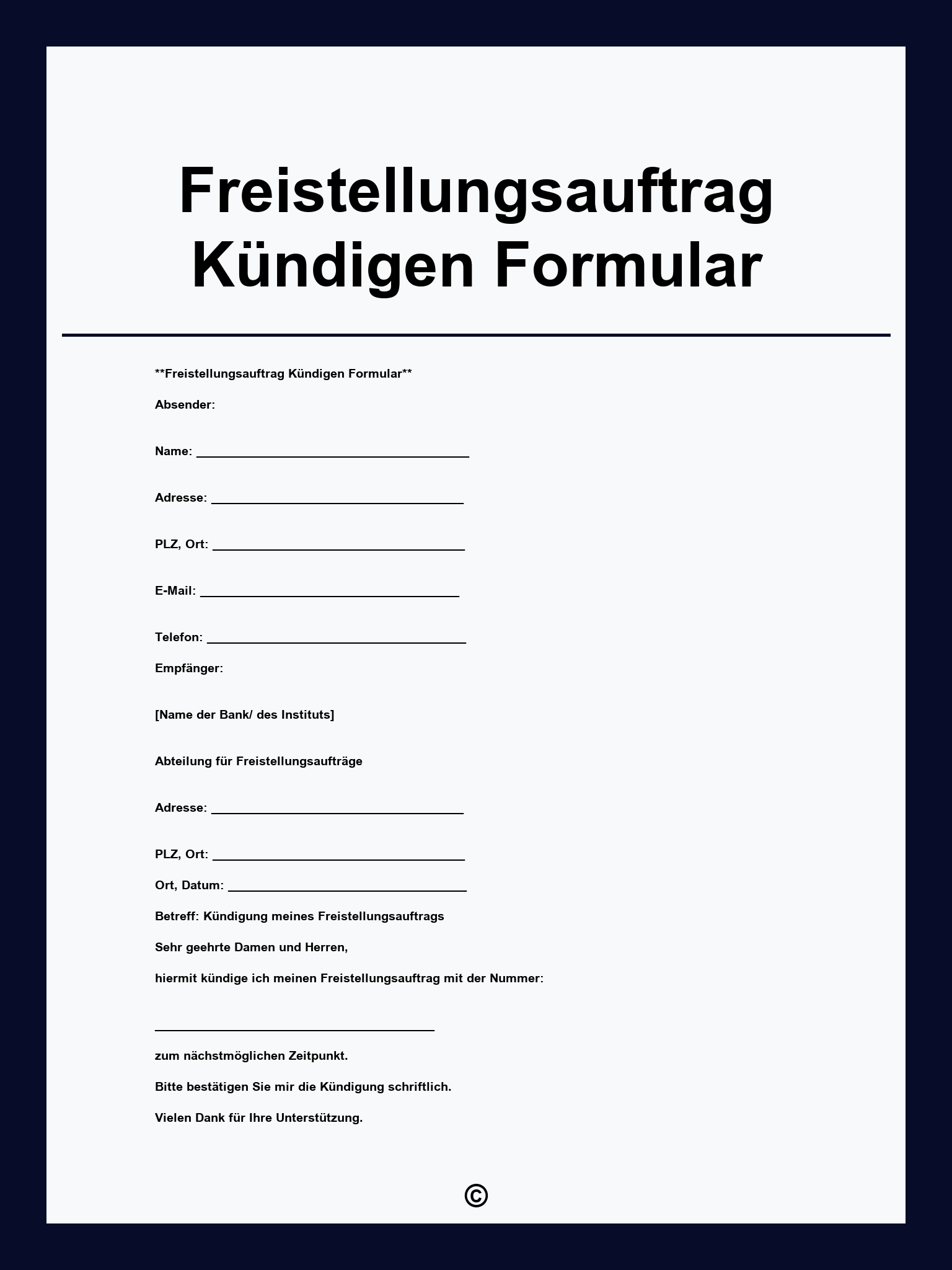 Freistellungsauftrag Kündigen Formular