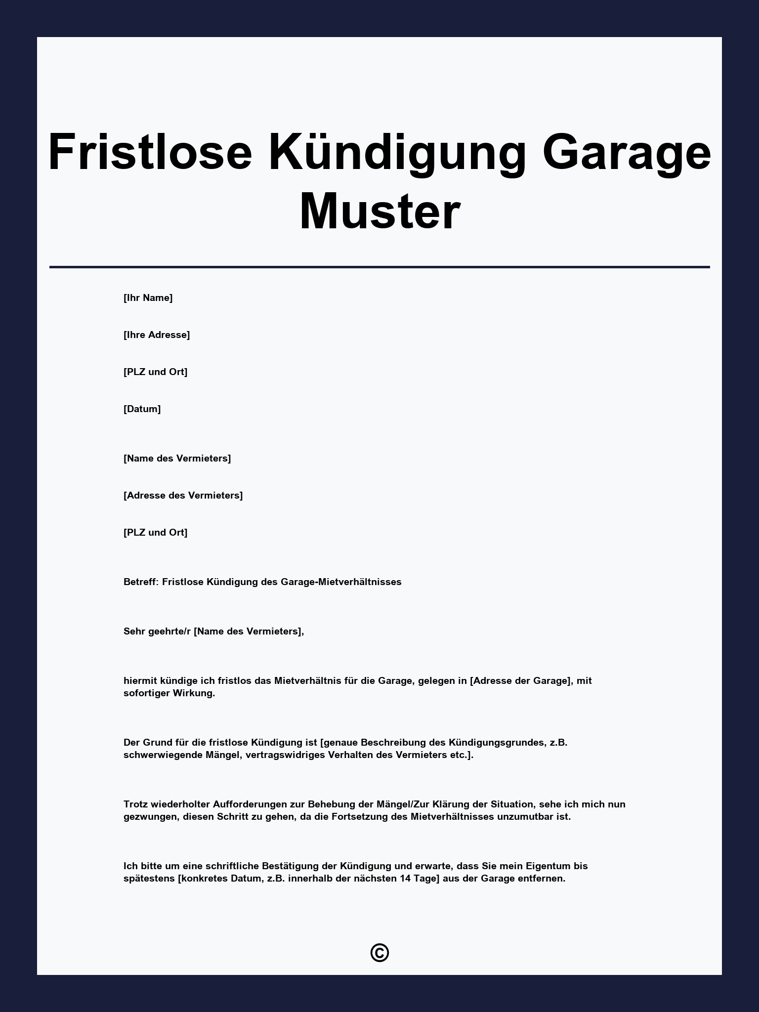 Fristlose Kündigung Garage Muster