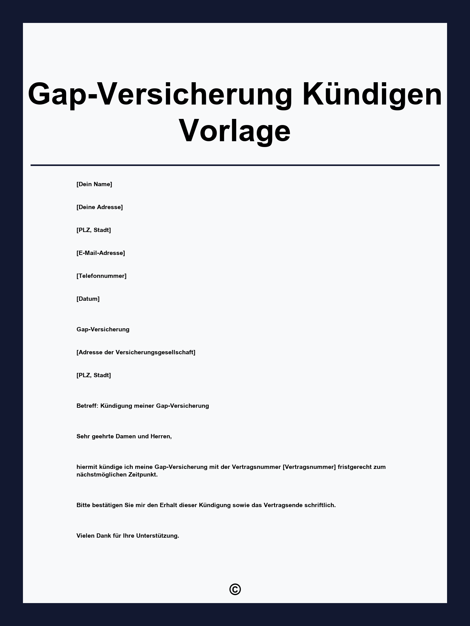 Gap-Versicherung Kündigen Vorlage