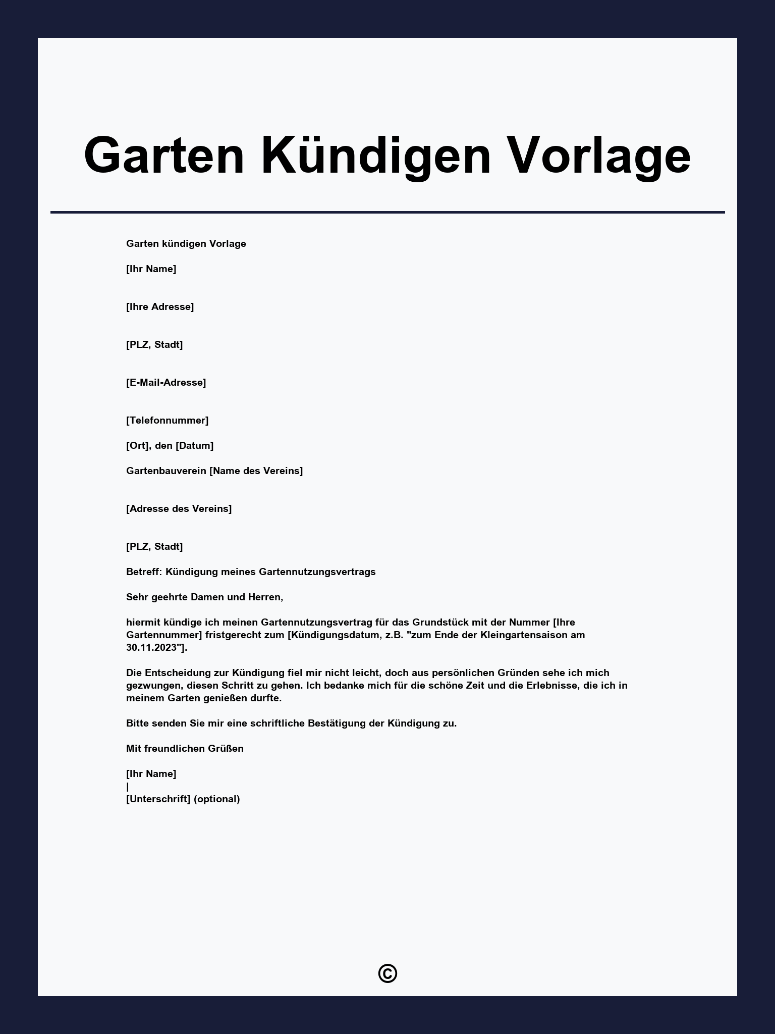 Garten Kündigen Vorlage