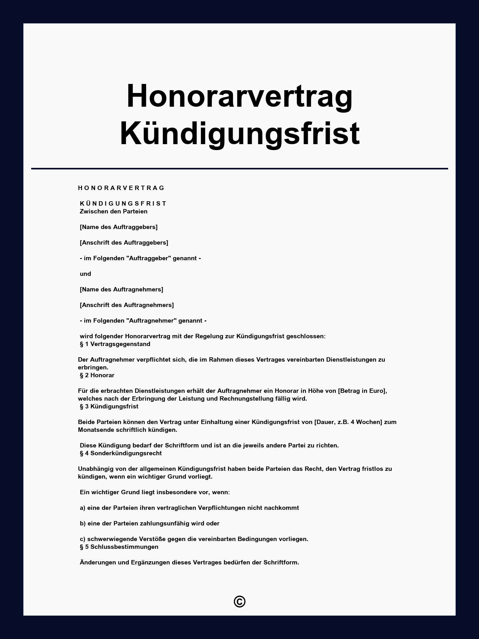 Honorarvertrag Kündigungsfrist