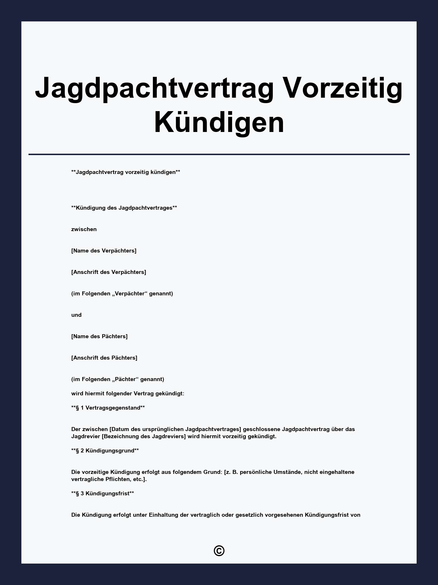 Jagdpachtvertrag Vorzeitig Kündigen