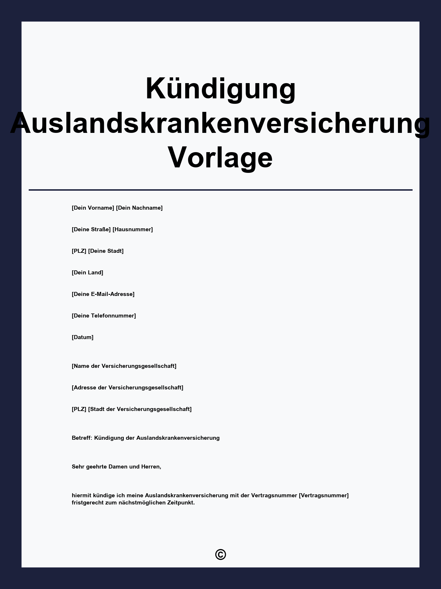 Kündigung Auslandskrankenversicherung Vorlage