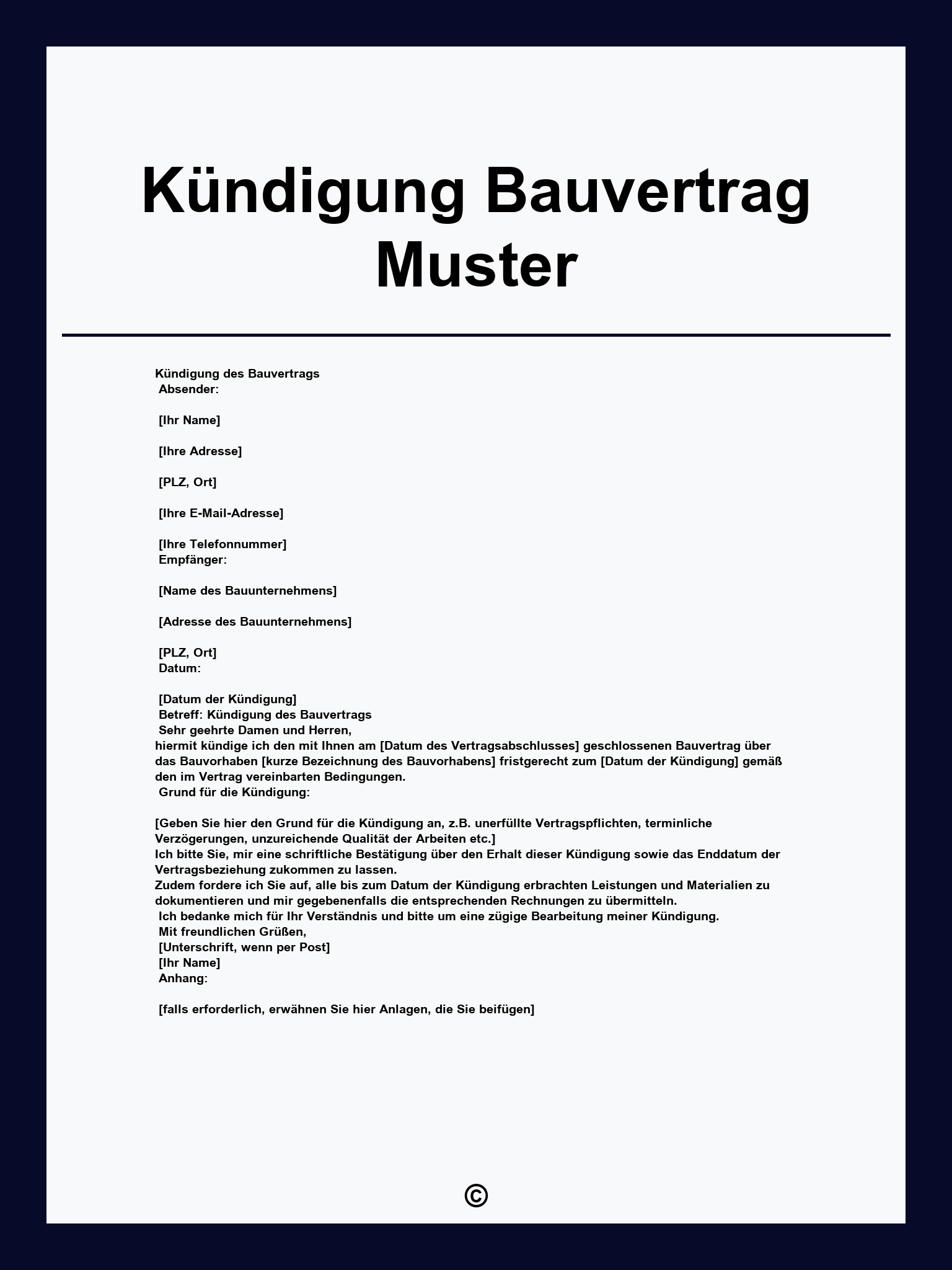 Kündigung Bauvertrag Muster