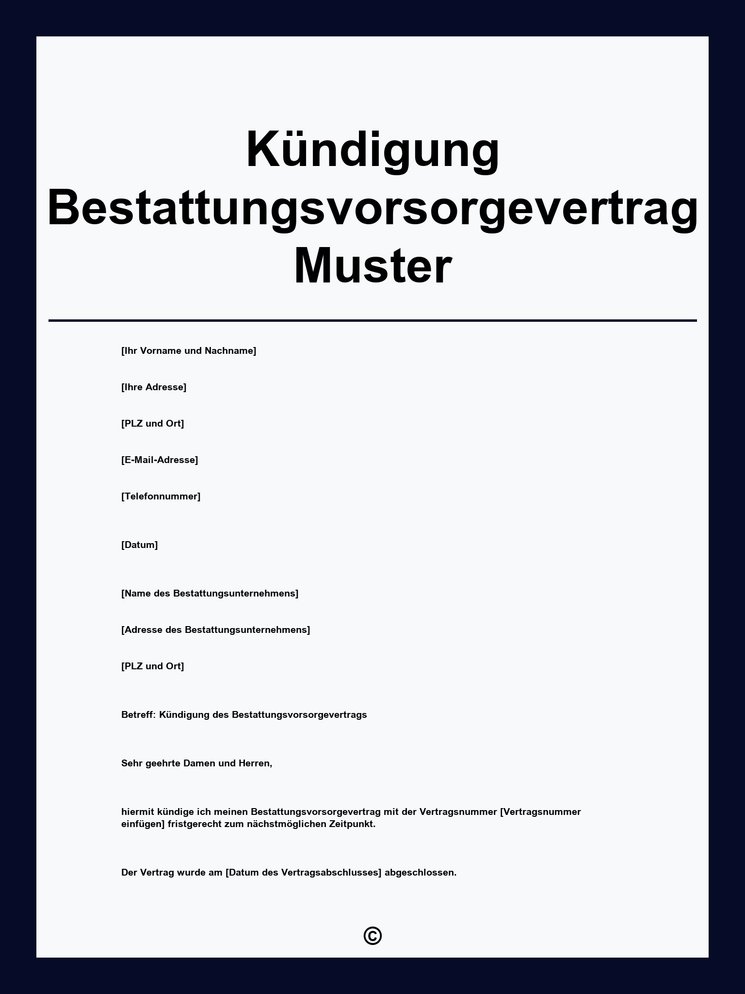 Kündigung Bestattungsvorsorgevertrag Muster
