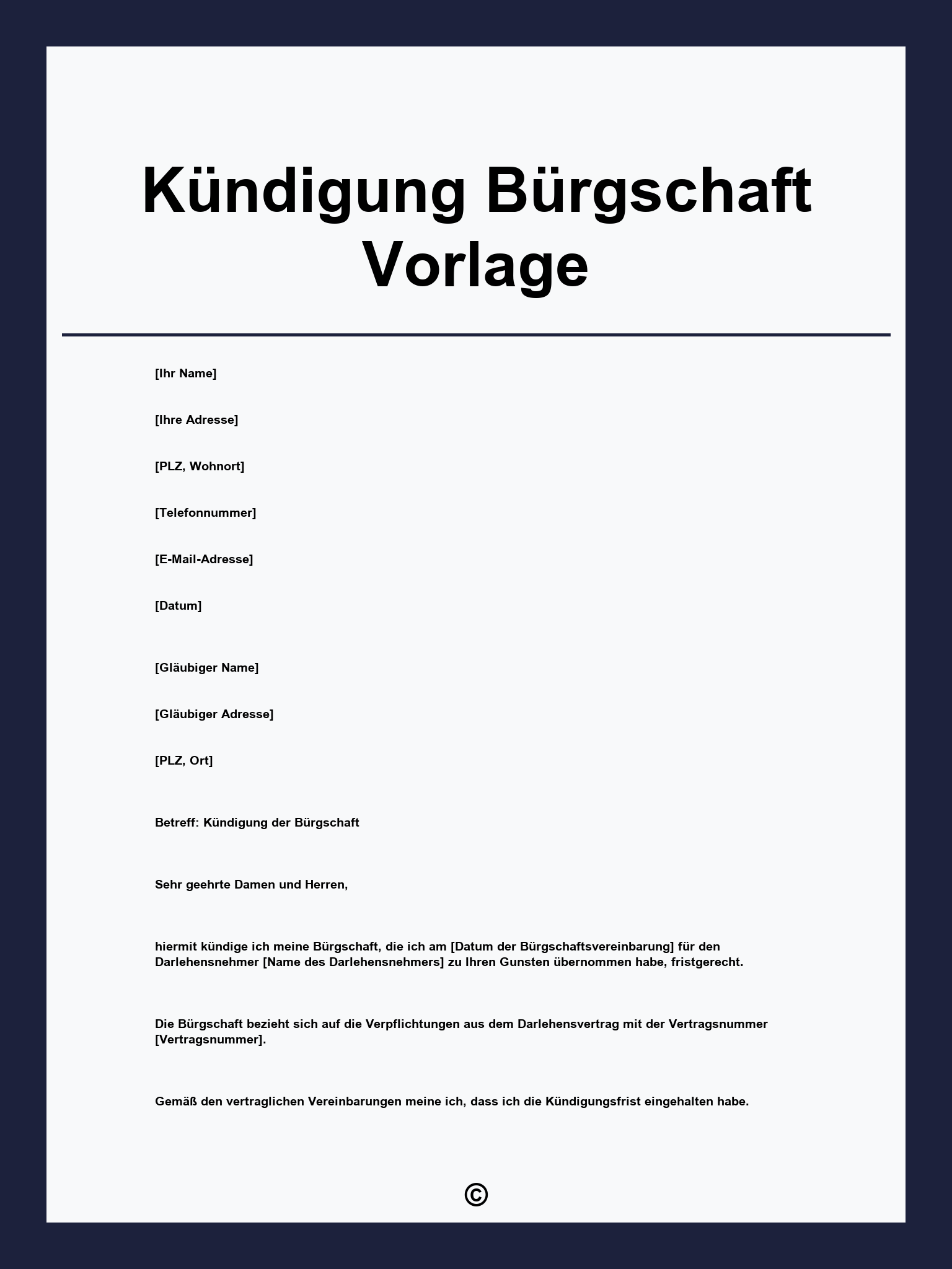 Kündigung Bürgschaft Vorlage