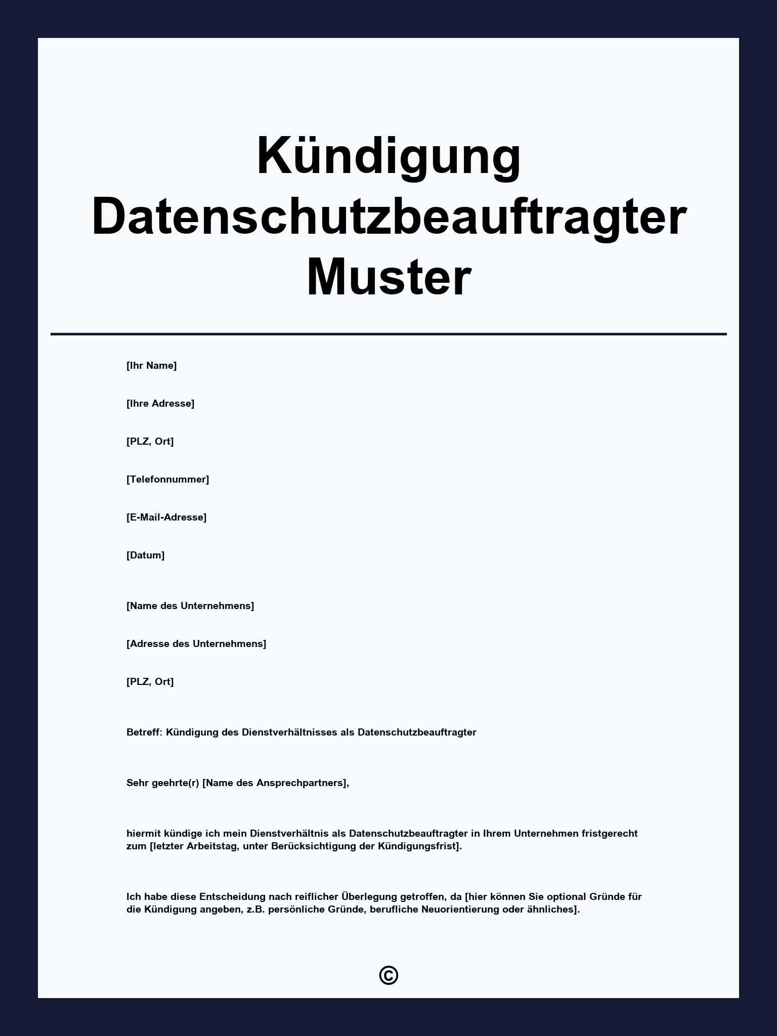 Kündigung Datenschutzbeauftragter Muster