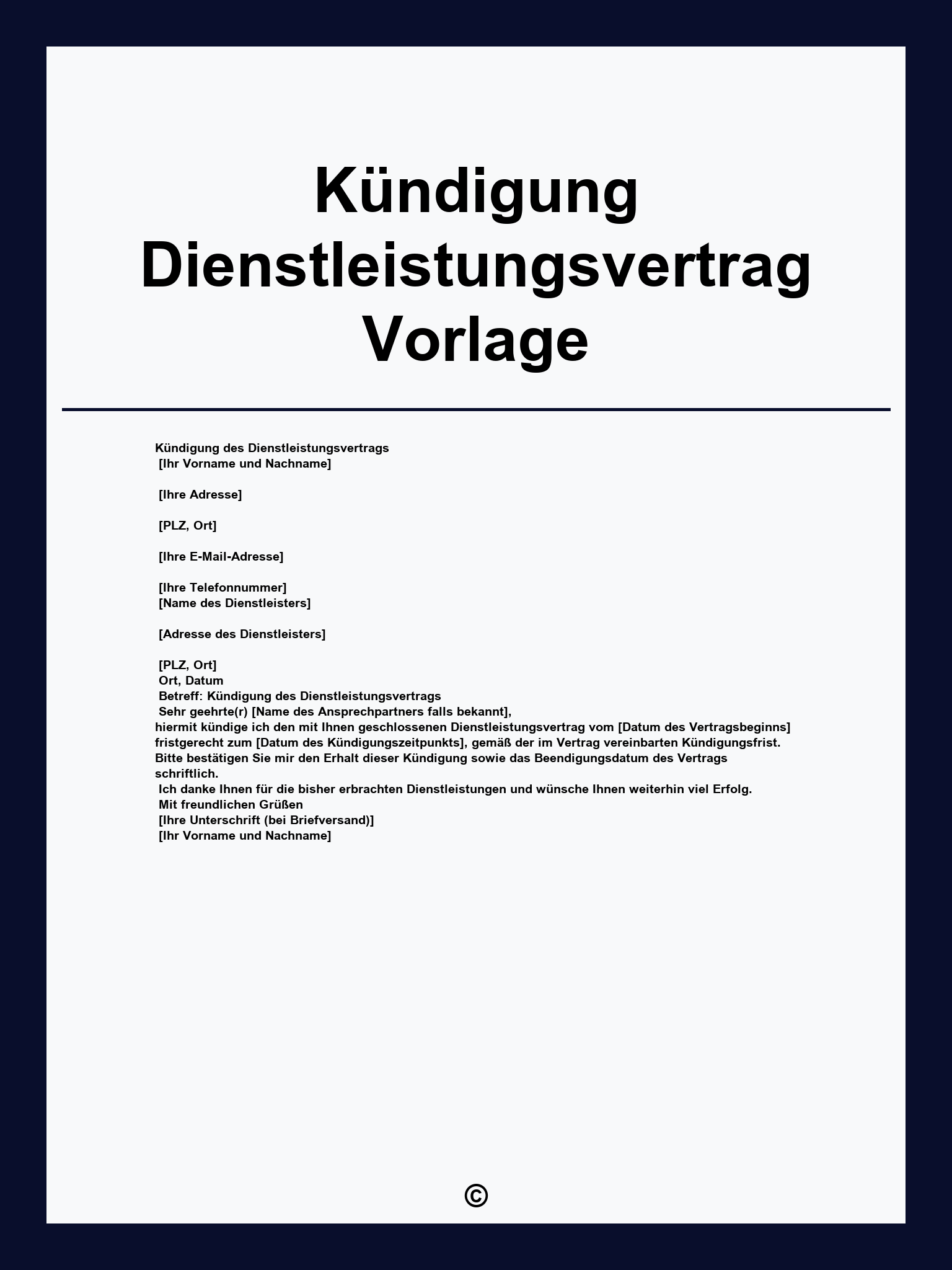 Kündigung Dienstleistungsvertrag Vorlage
