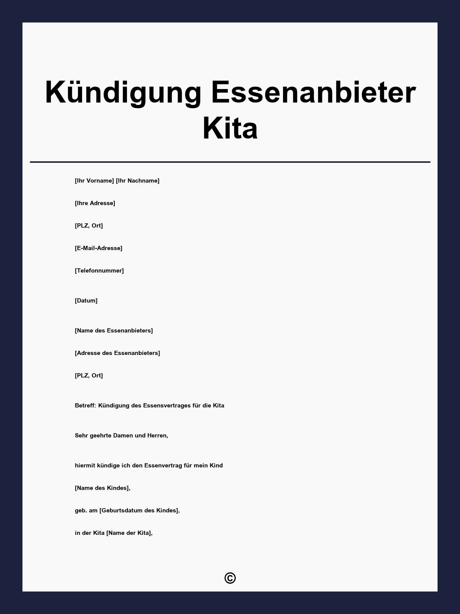 Kündigung Essenanbieter Kita
