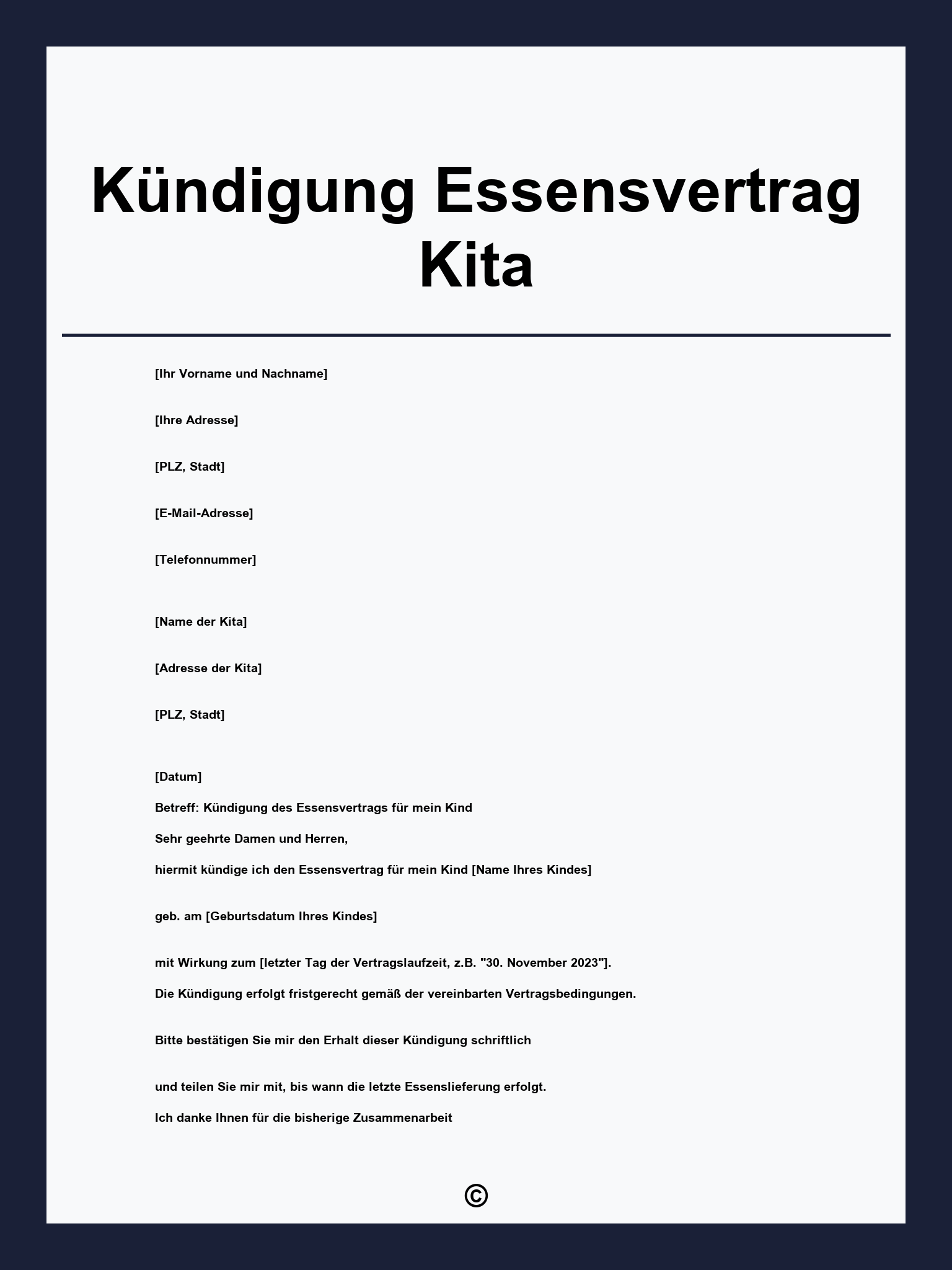 Kündigung Essensvertrag Kita