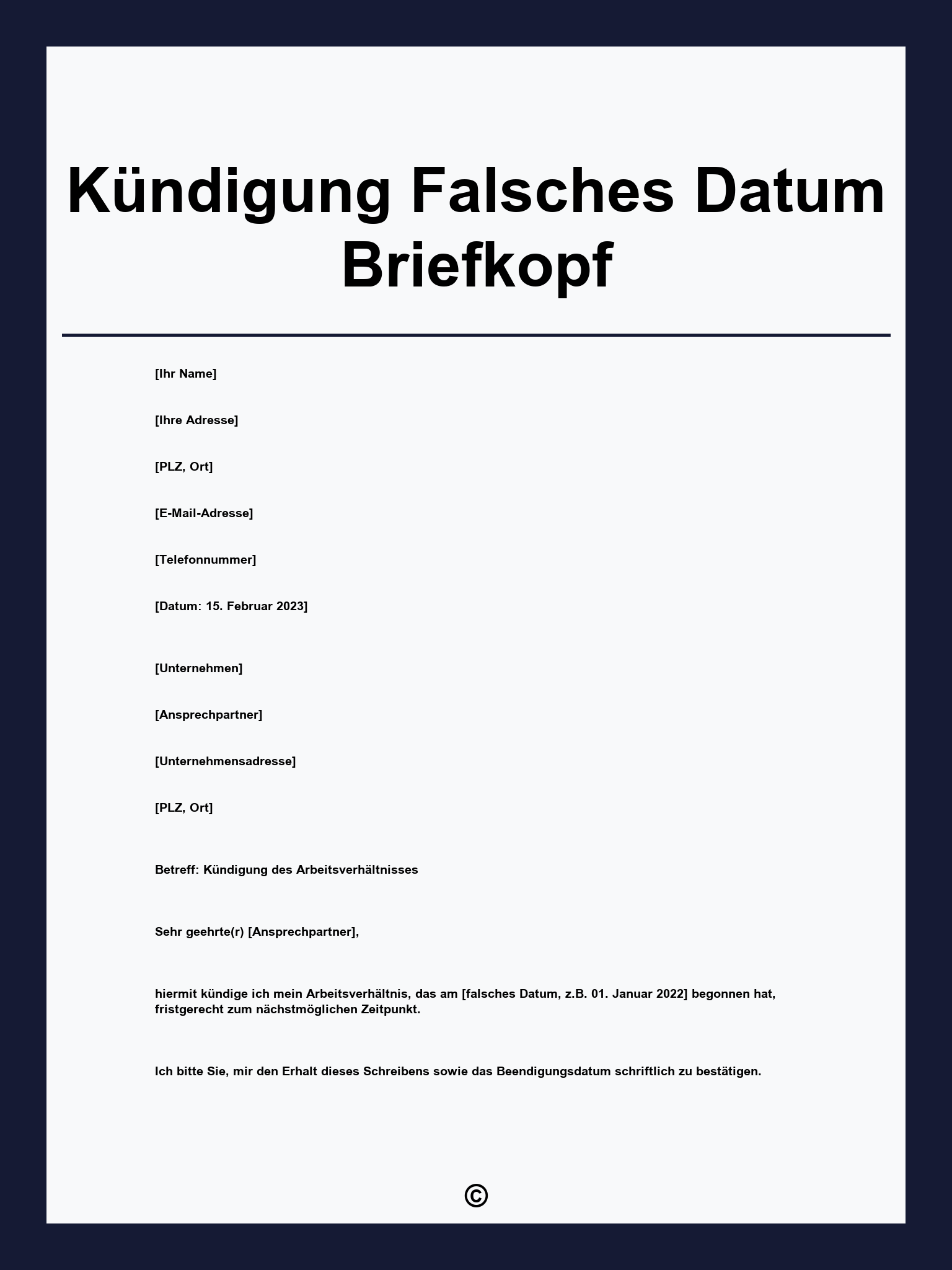Kündigung Falsches Datum Briefkopf