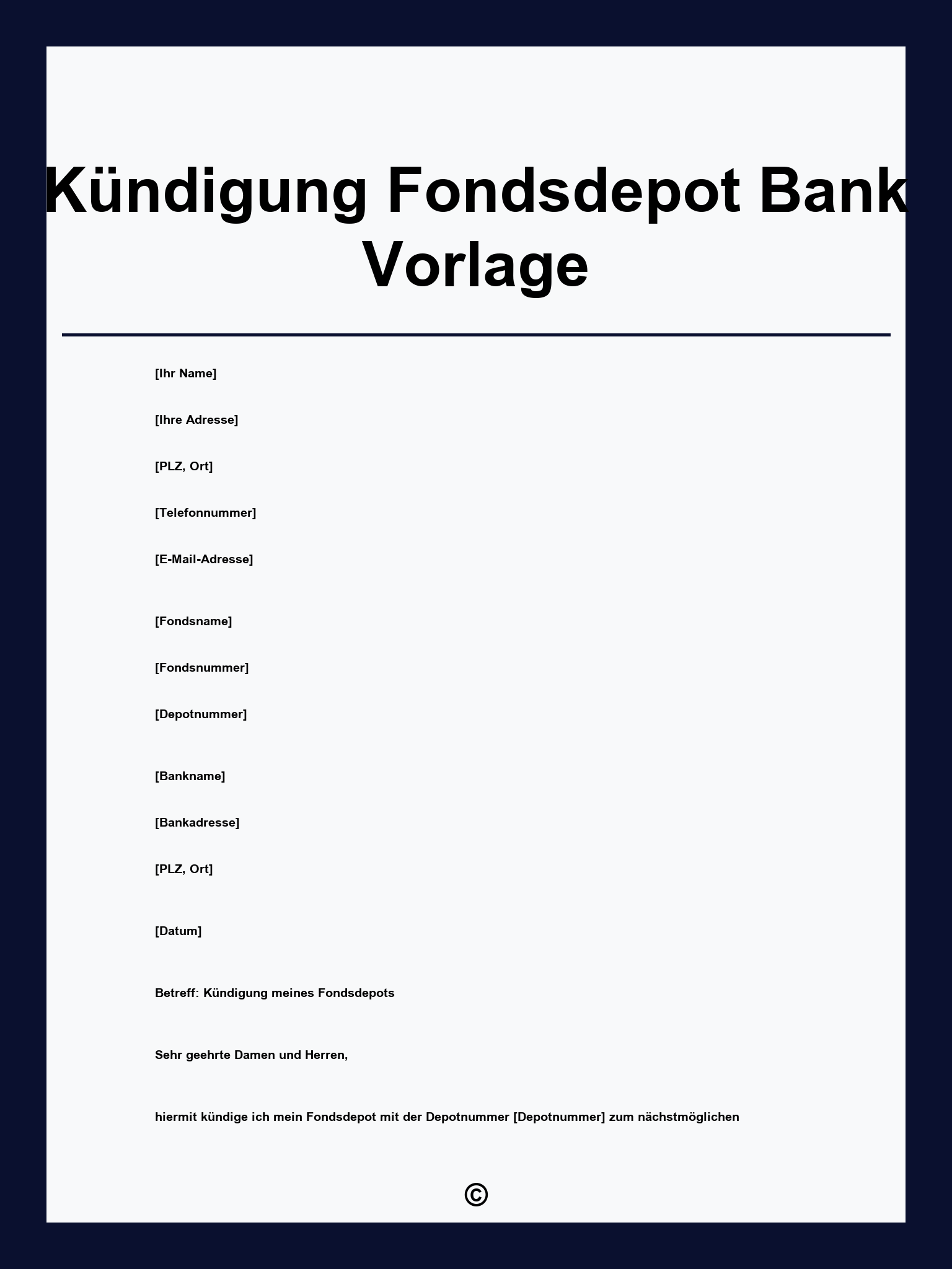 Kündigung Fondsdepot Bank Vorlage