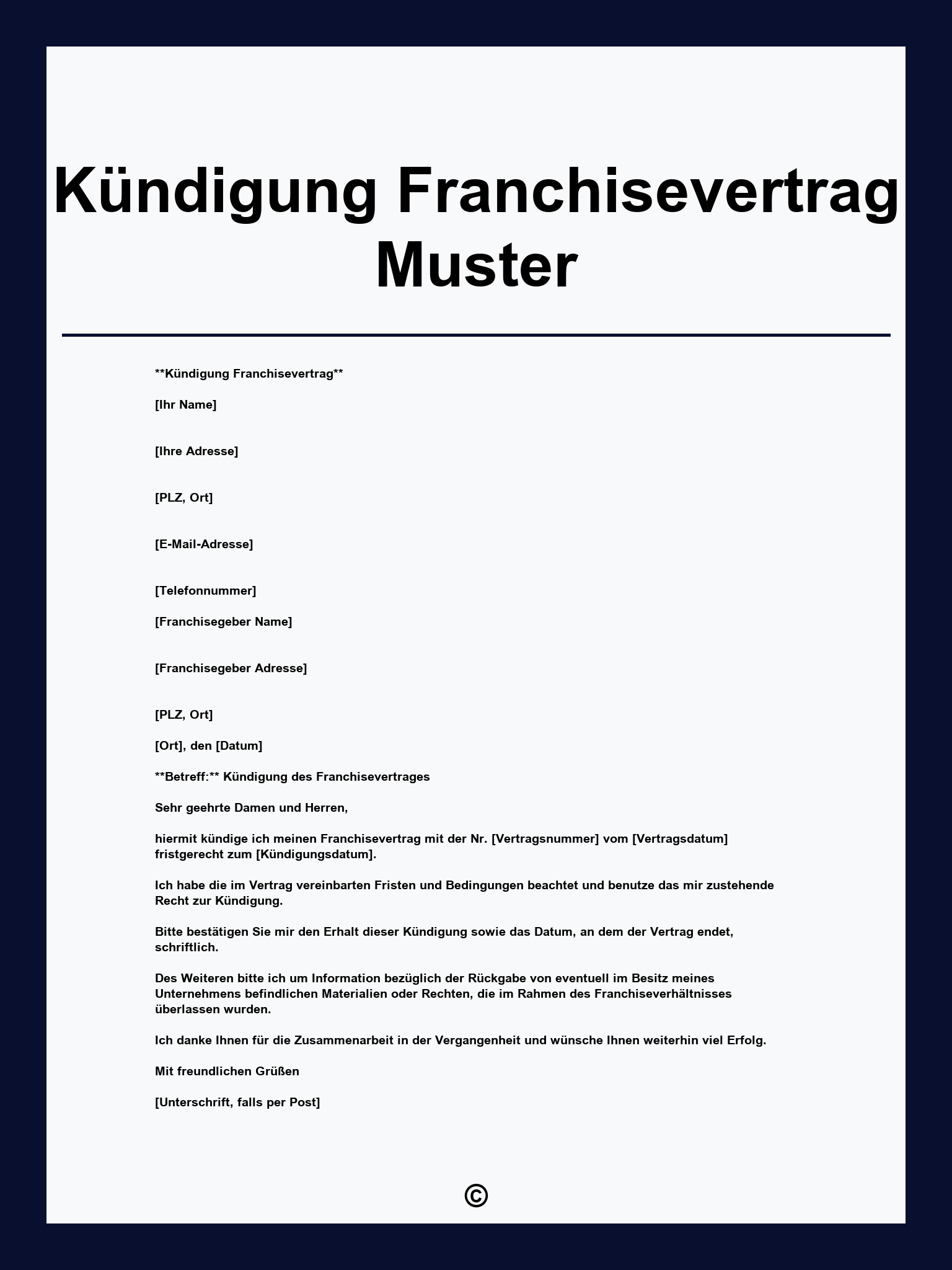 Kündigung Franchisevertrag Muster