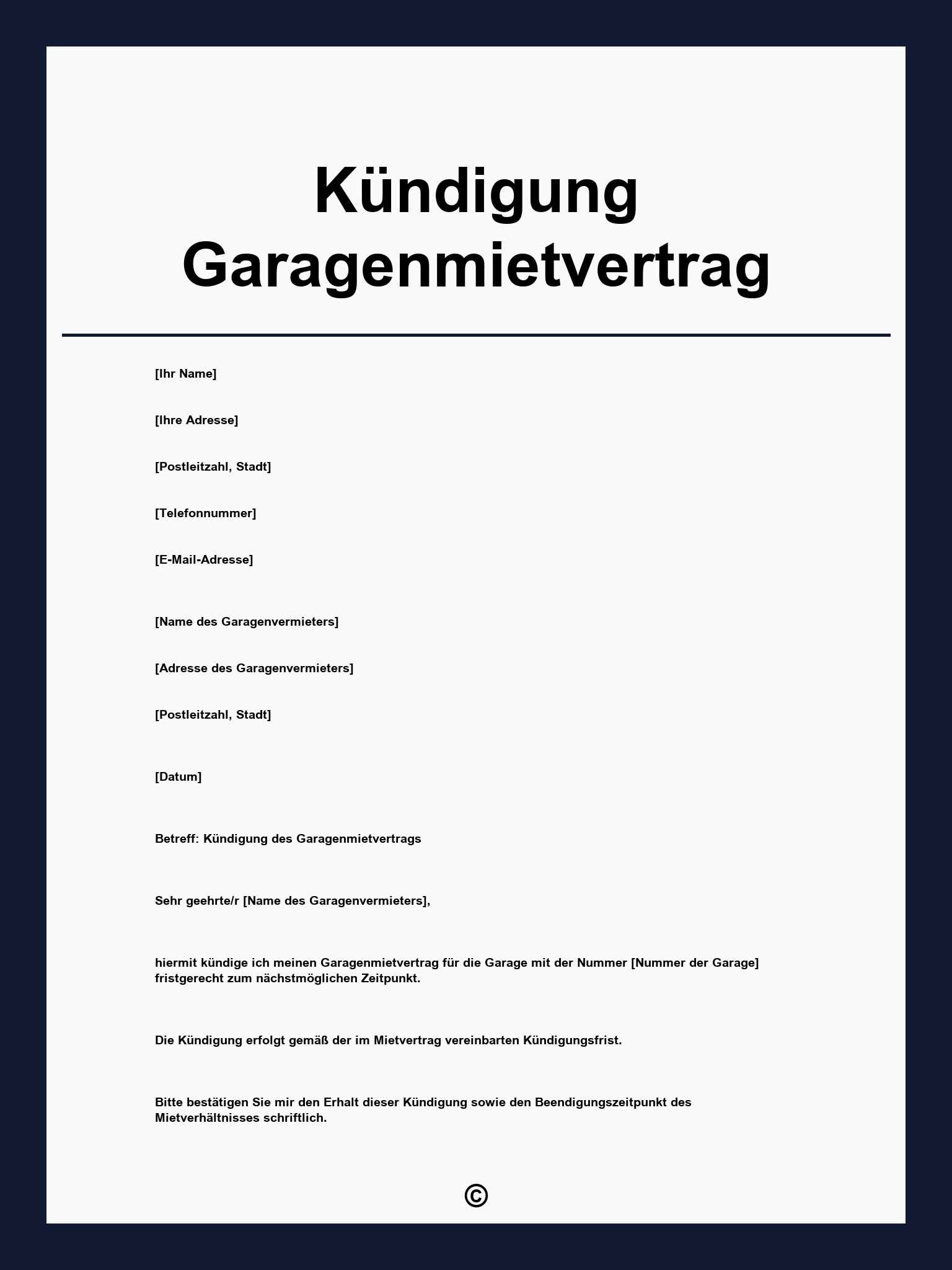 Kündigung Garagenmietvertrag
