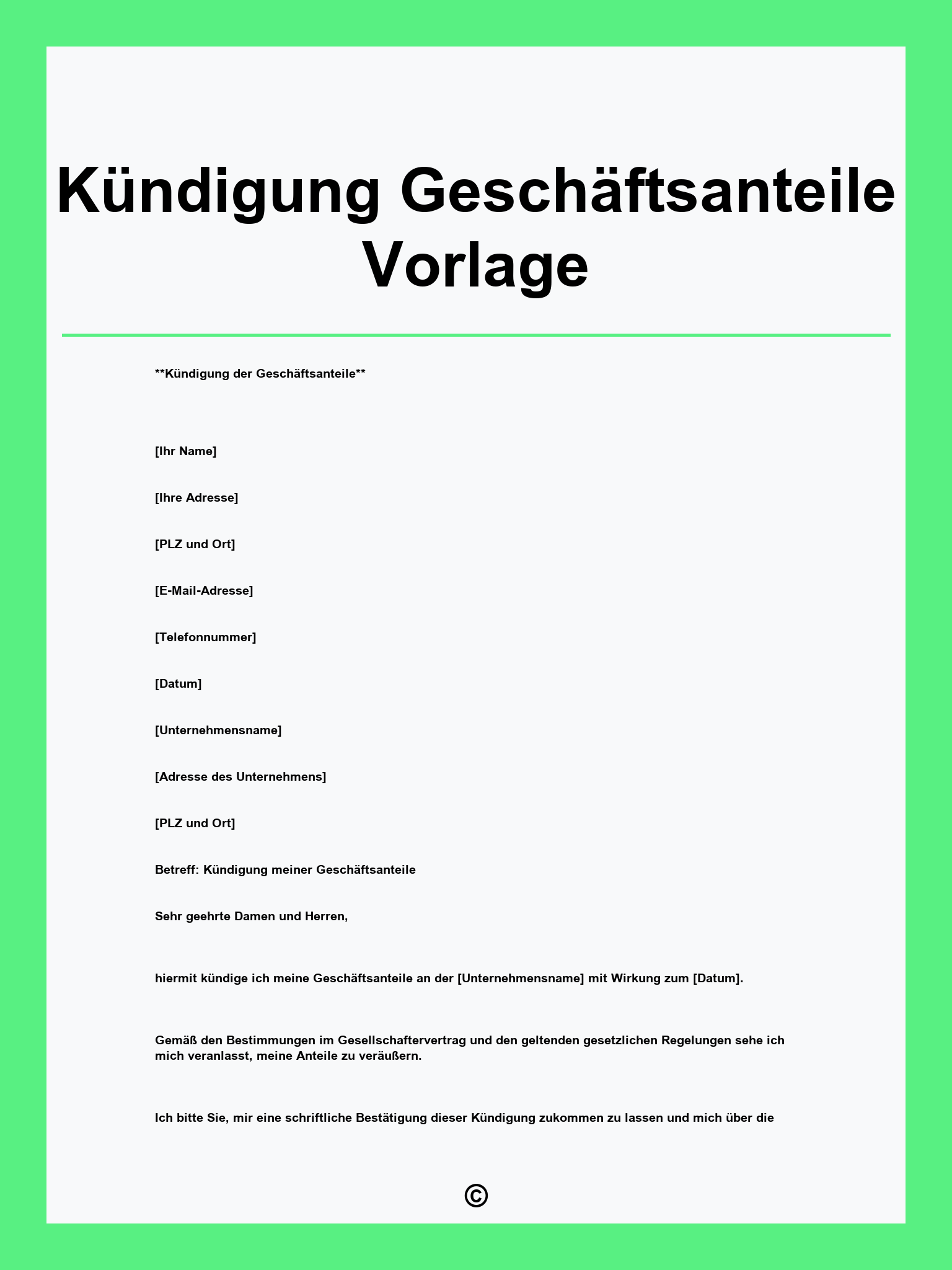 Kündigung Geschäftsanteile Vorlage