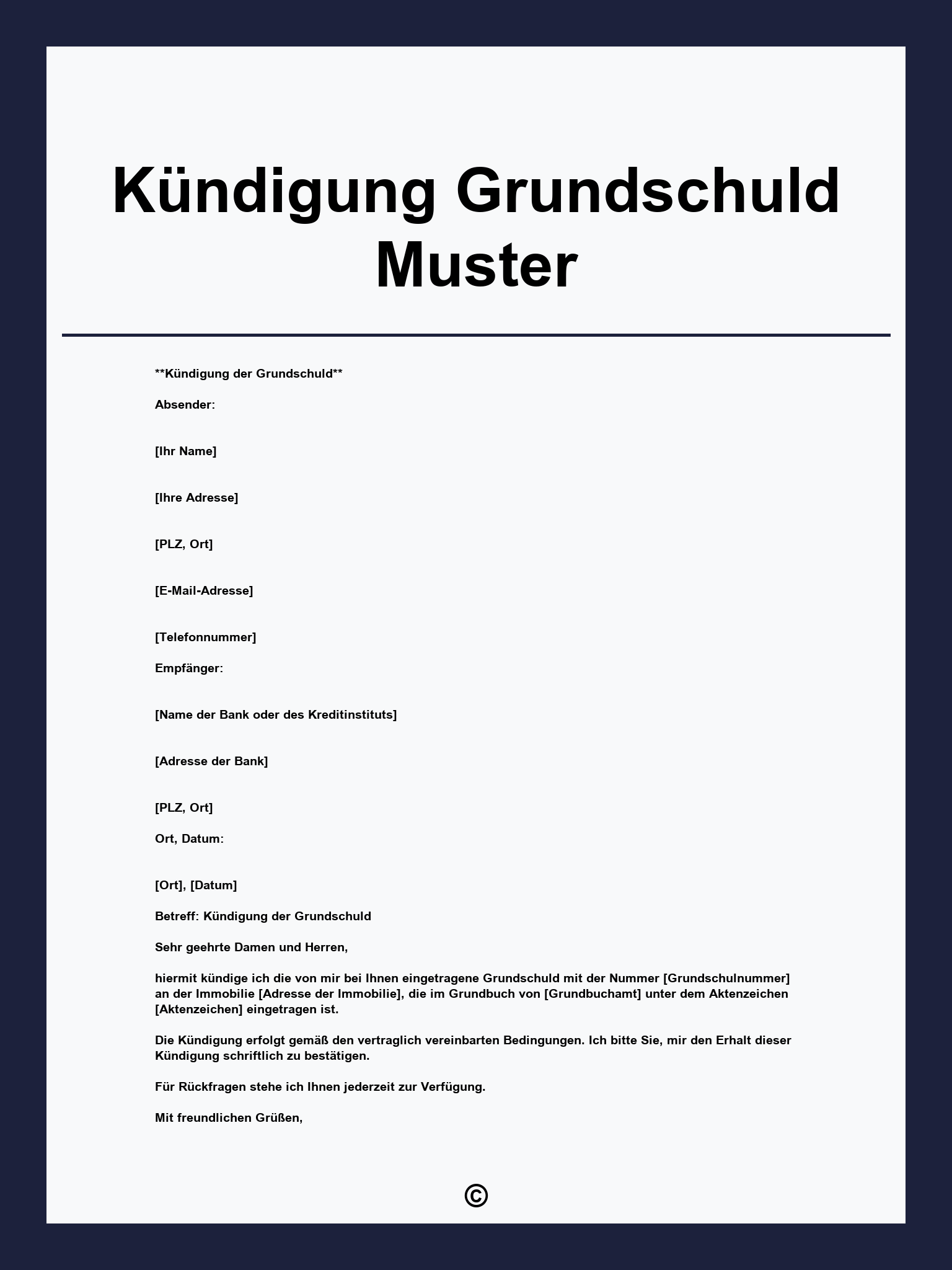 Kündigung Grundschuld Muster