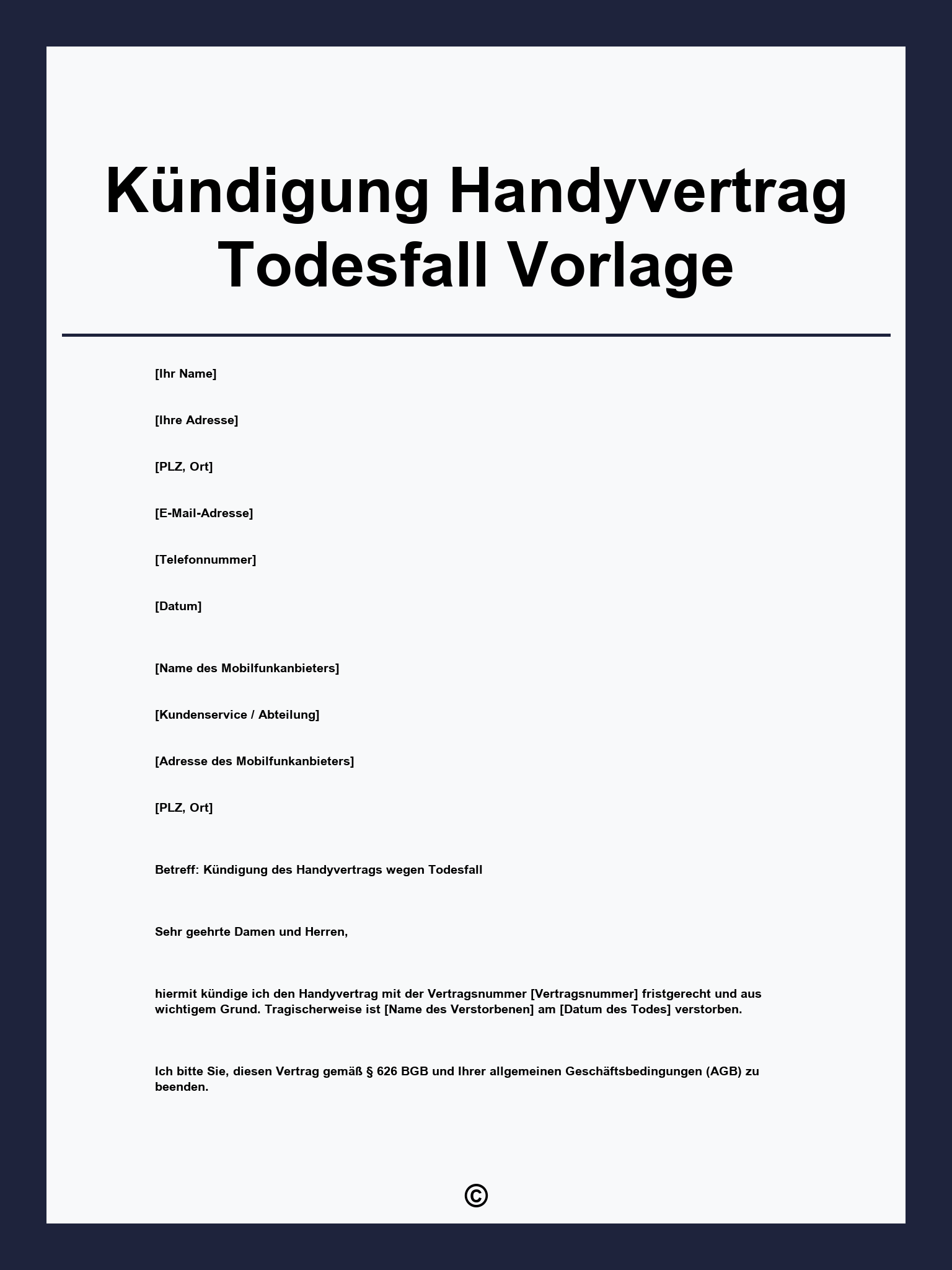 Kündigung Handyvertrag Todesfall Vorlage