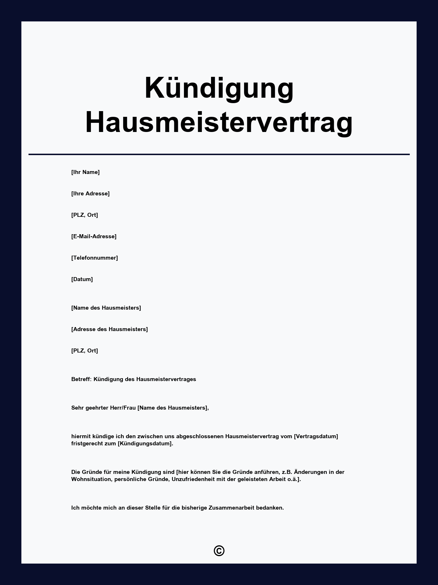 Kündigung Hausmeistervertrag