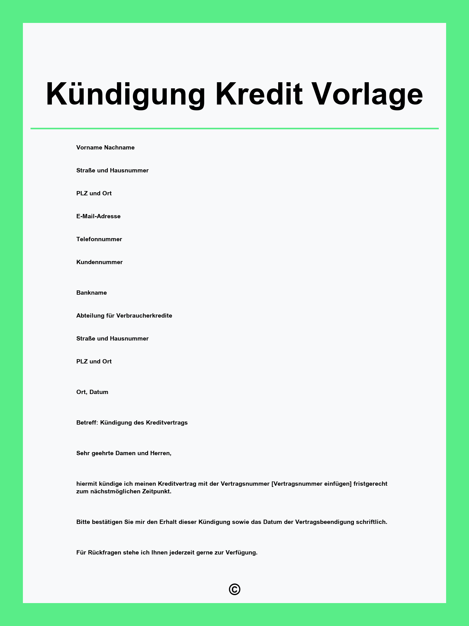Kündigung Kredit Vorlage