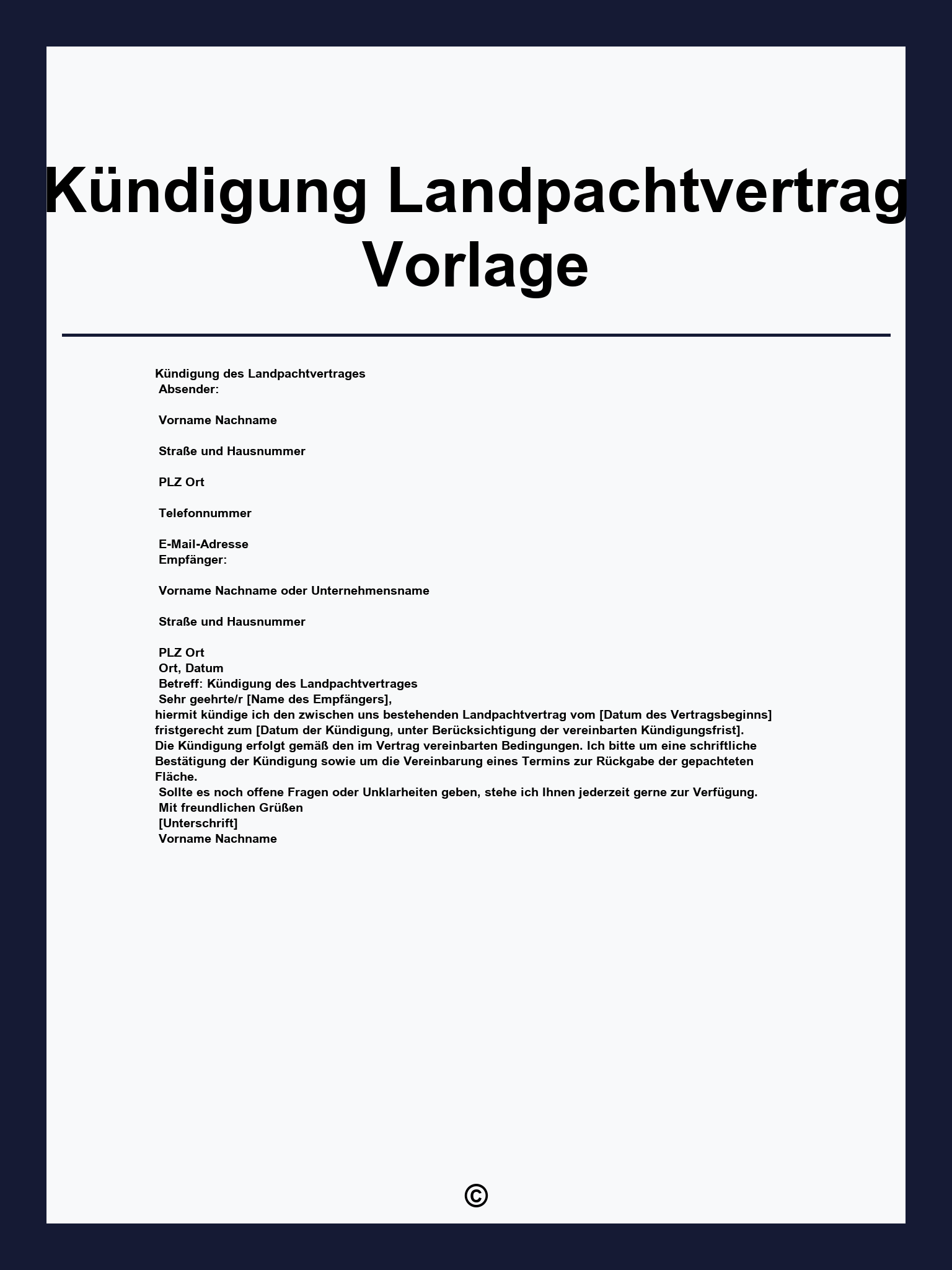 Kündigung Landpachtvertrag Vorlage