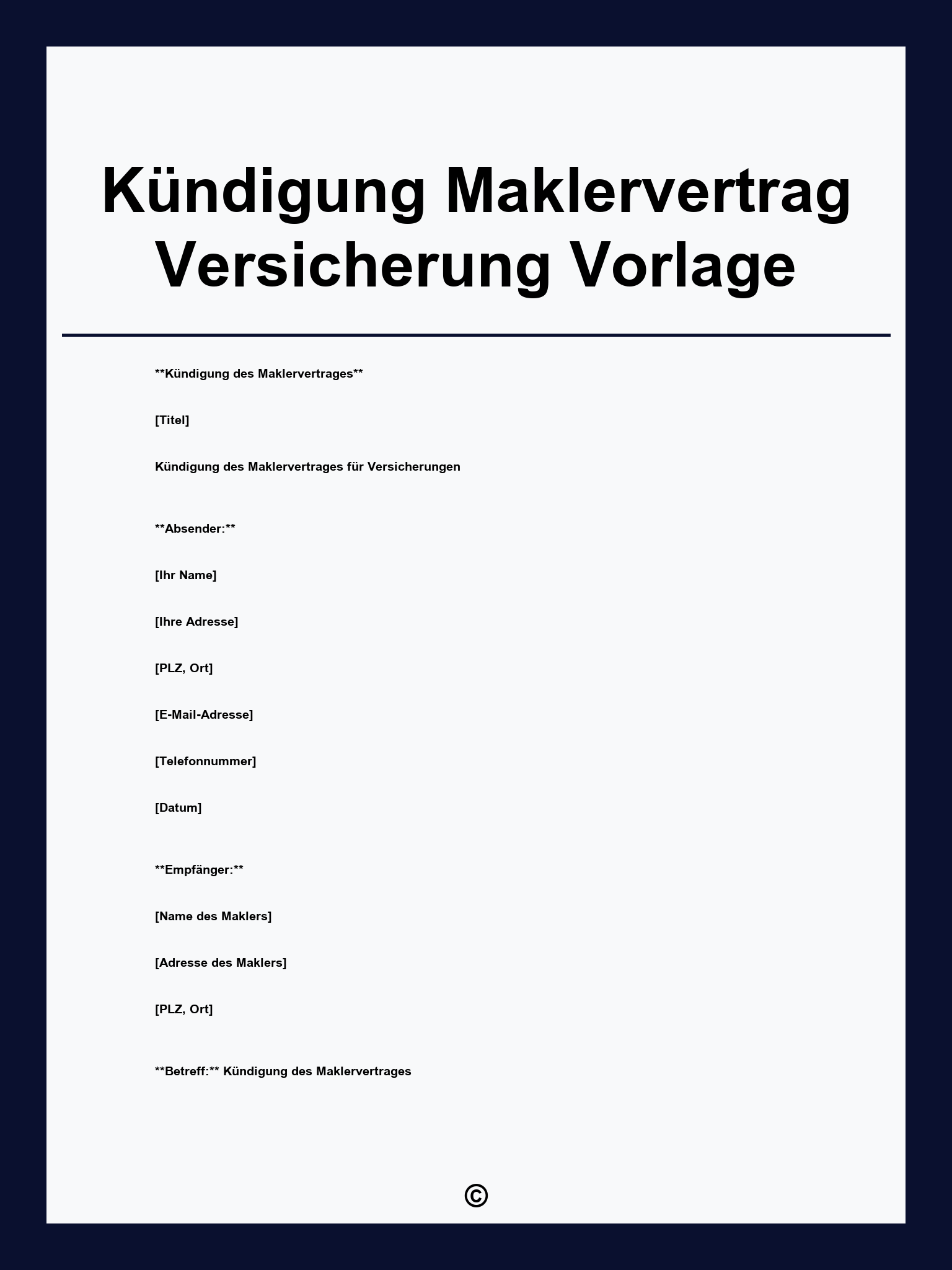 Kündigung Maklervertrag Versicherung Vorlage