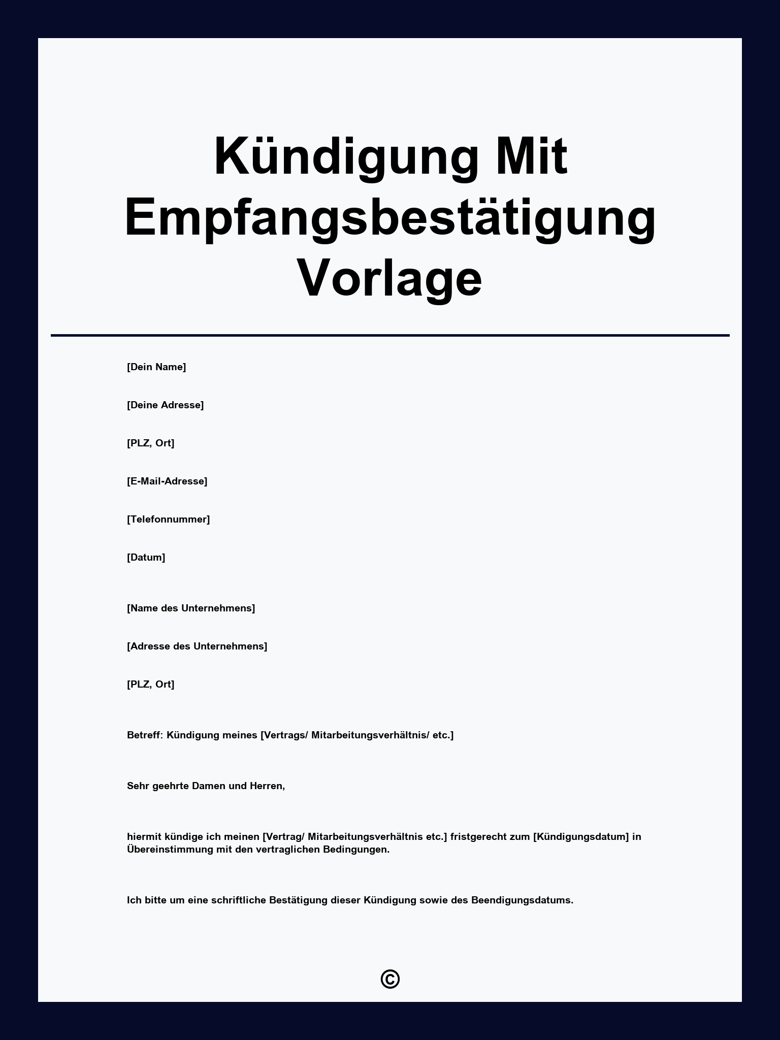 Kündigung Mit Empfangsbestätigung Vorlage