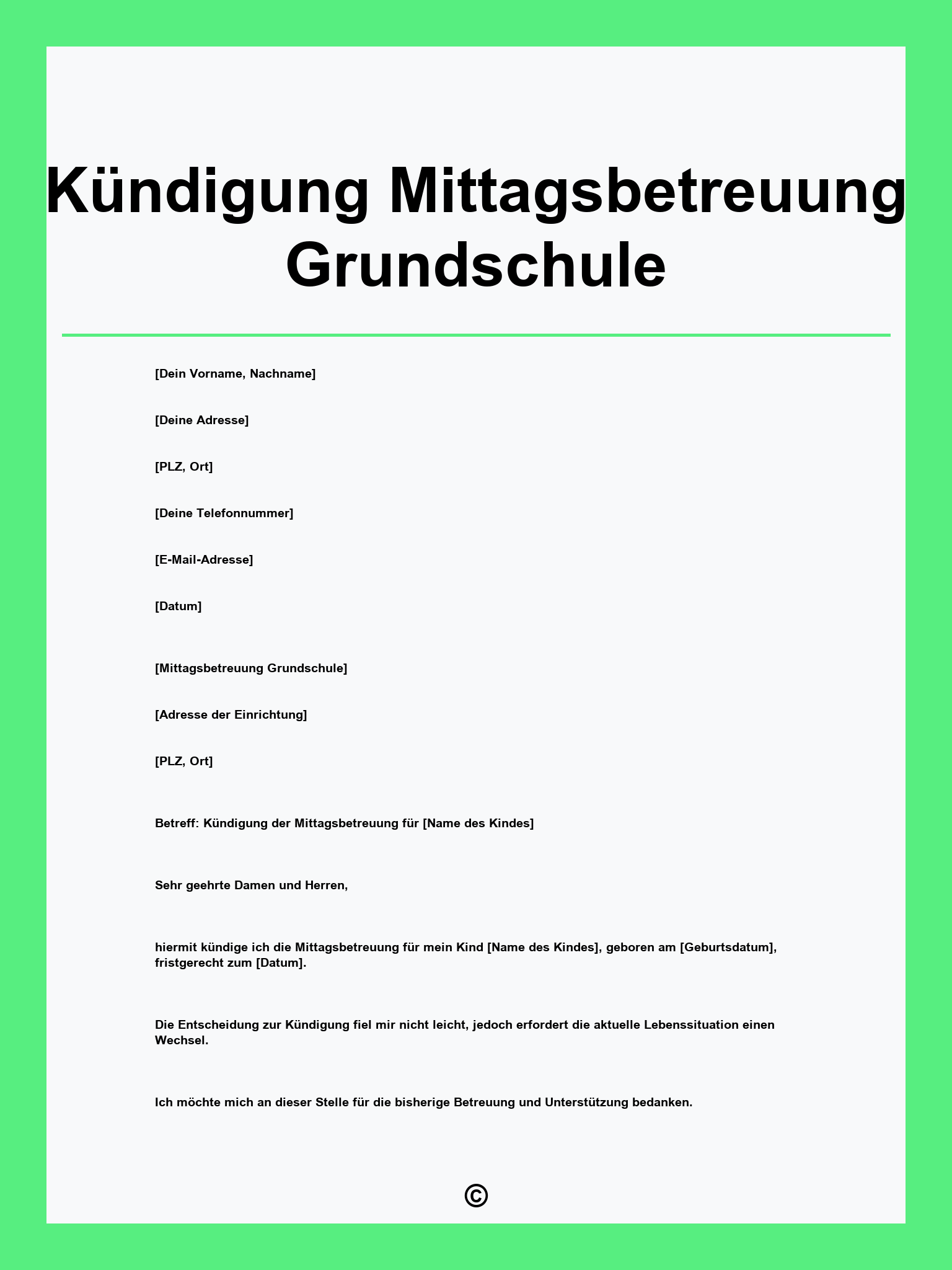 Kündigung Mittagsbetreuung Grundschule