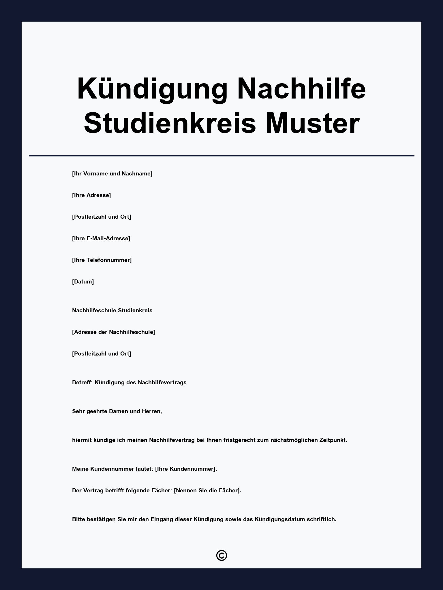 Kündigung Nachhilfe Studienkreis Muster