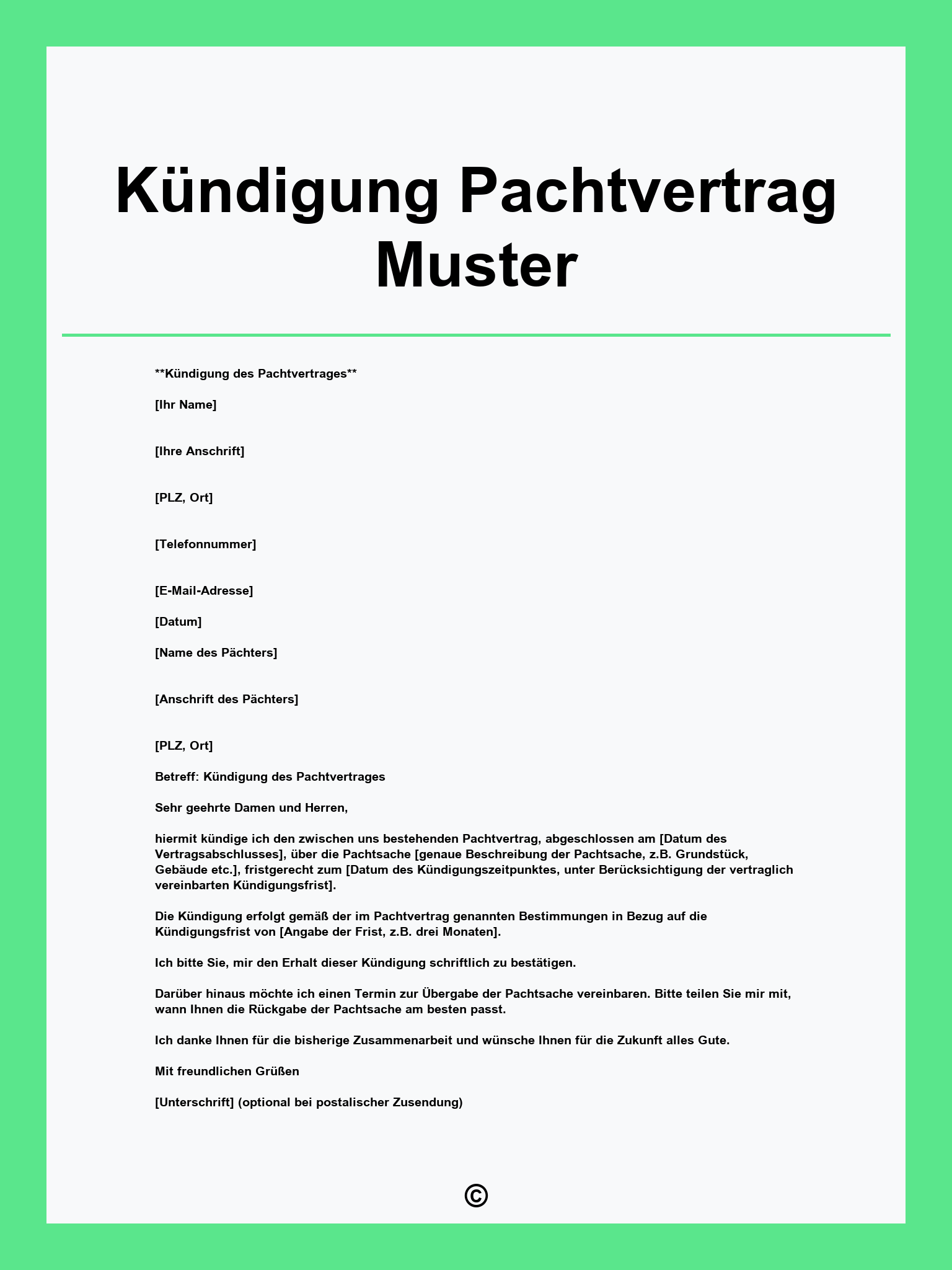 Kündigung Pachtvertrag Muster