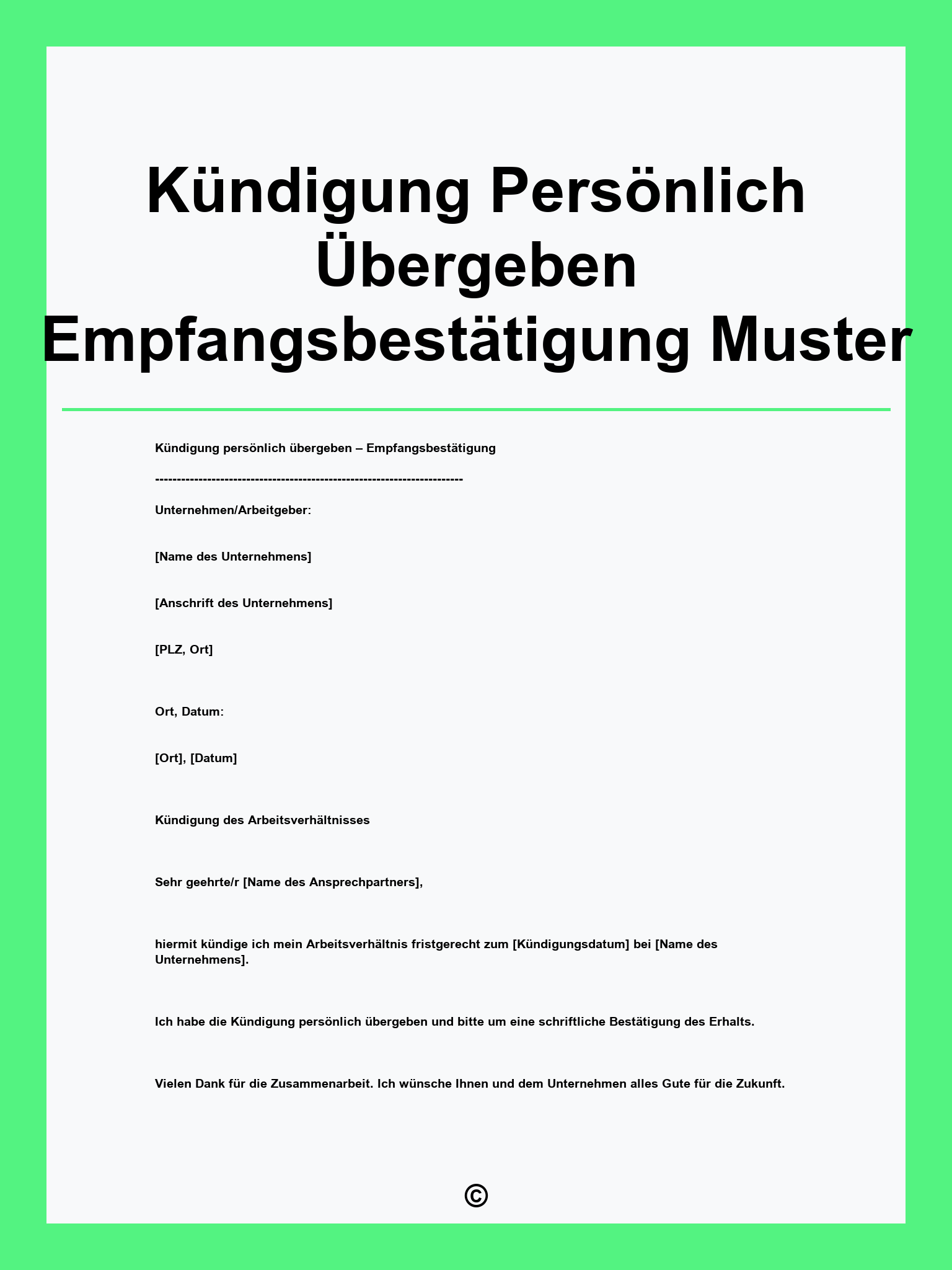 Kündigung Persönlich Übergeben Empfangsbestätigung Muster