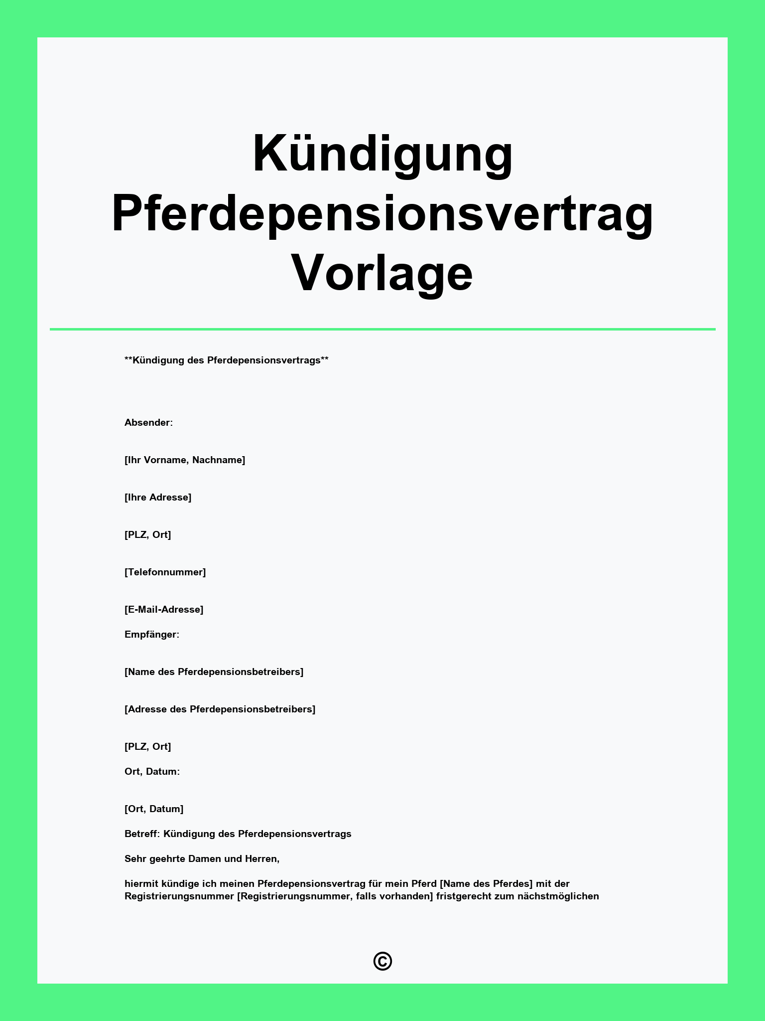 Kündigung Pferdepensionsvertrag Vorlage