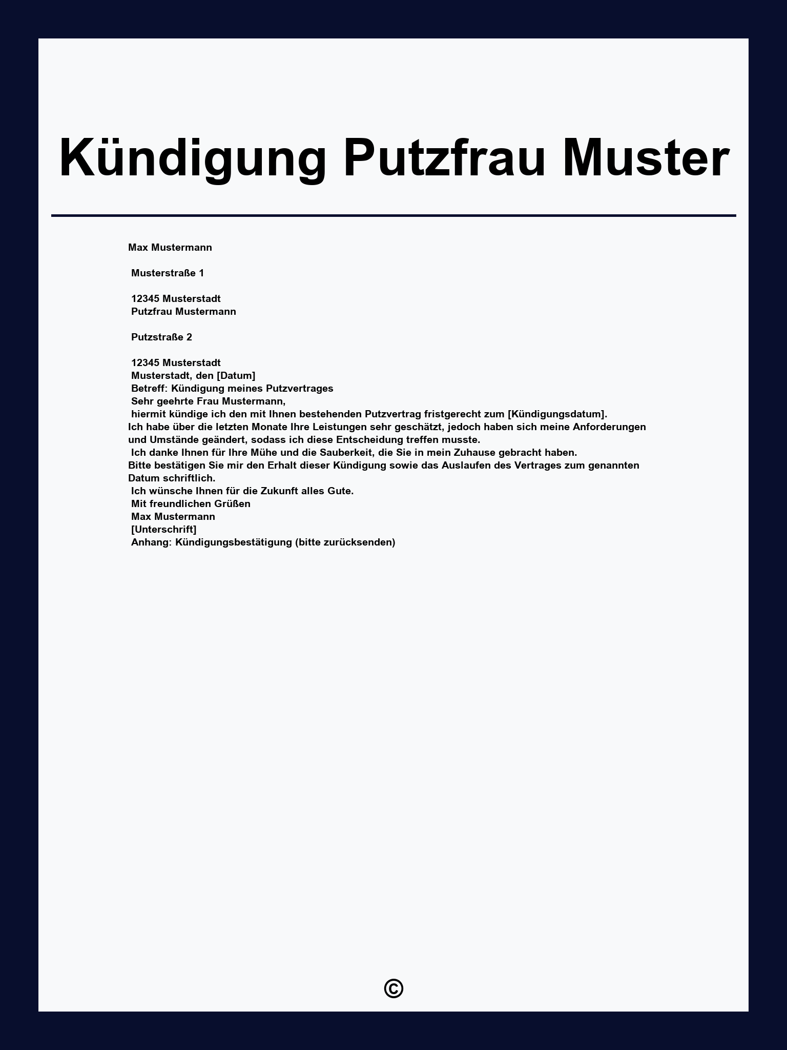 Kündigung Putzfrau Muster