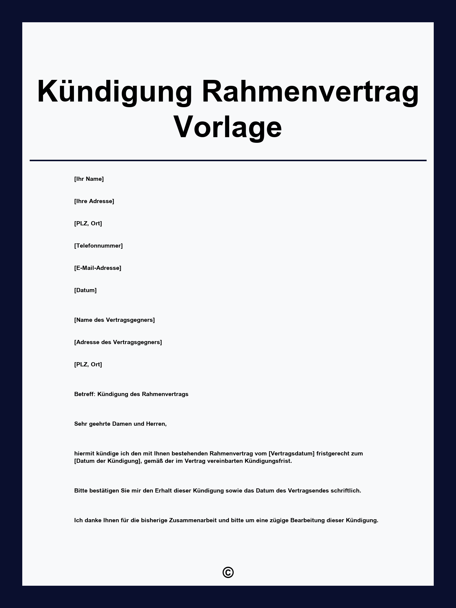 Kündigung Rahmenvertrag Vorlage
