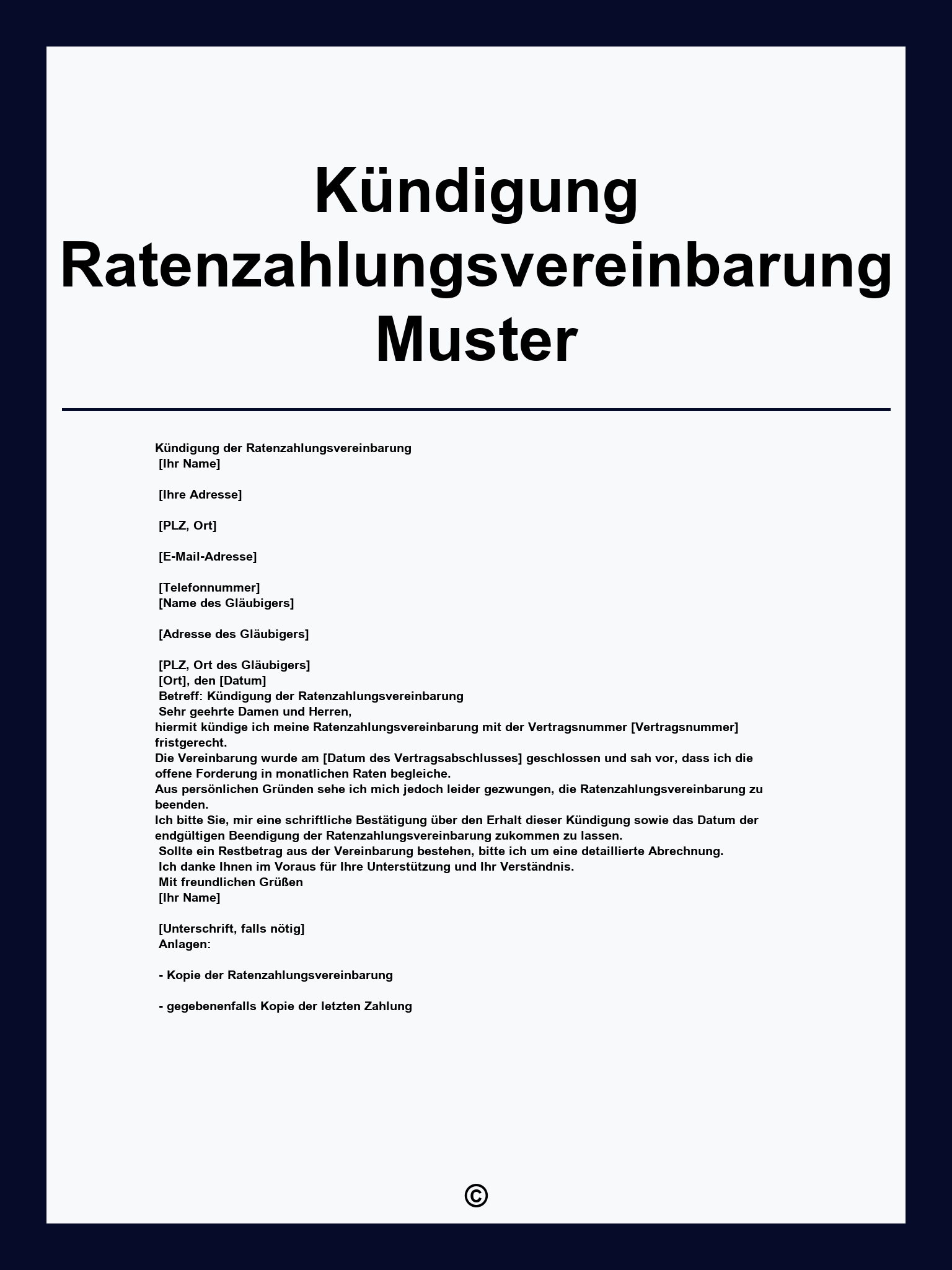 Kündigung Ratenzahlungsvereinbarung Muster