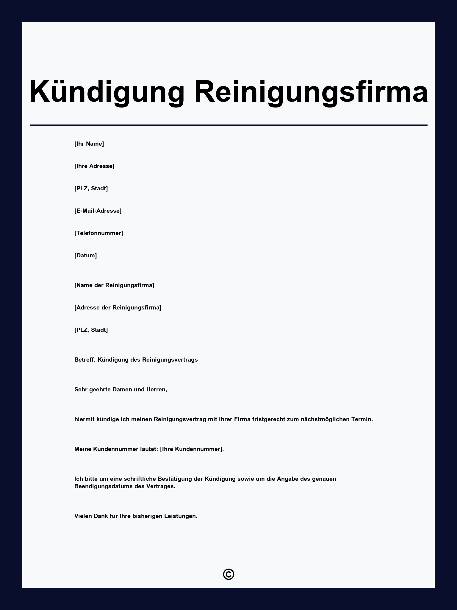 Kündigung Reinigungsfirma