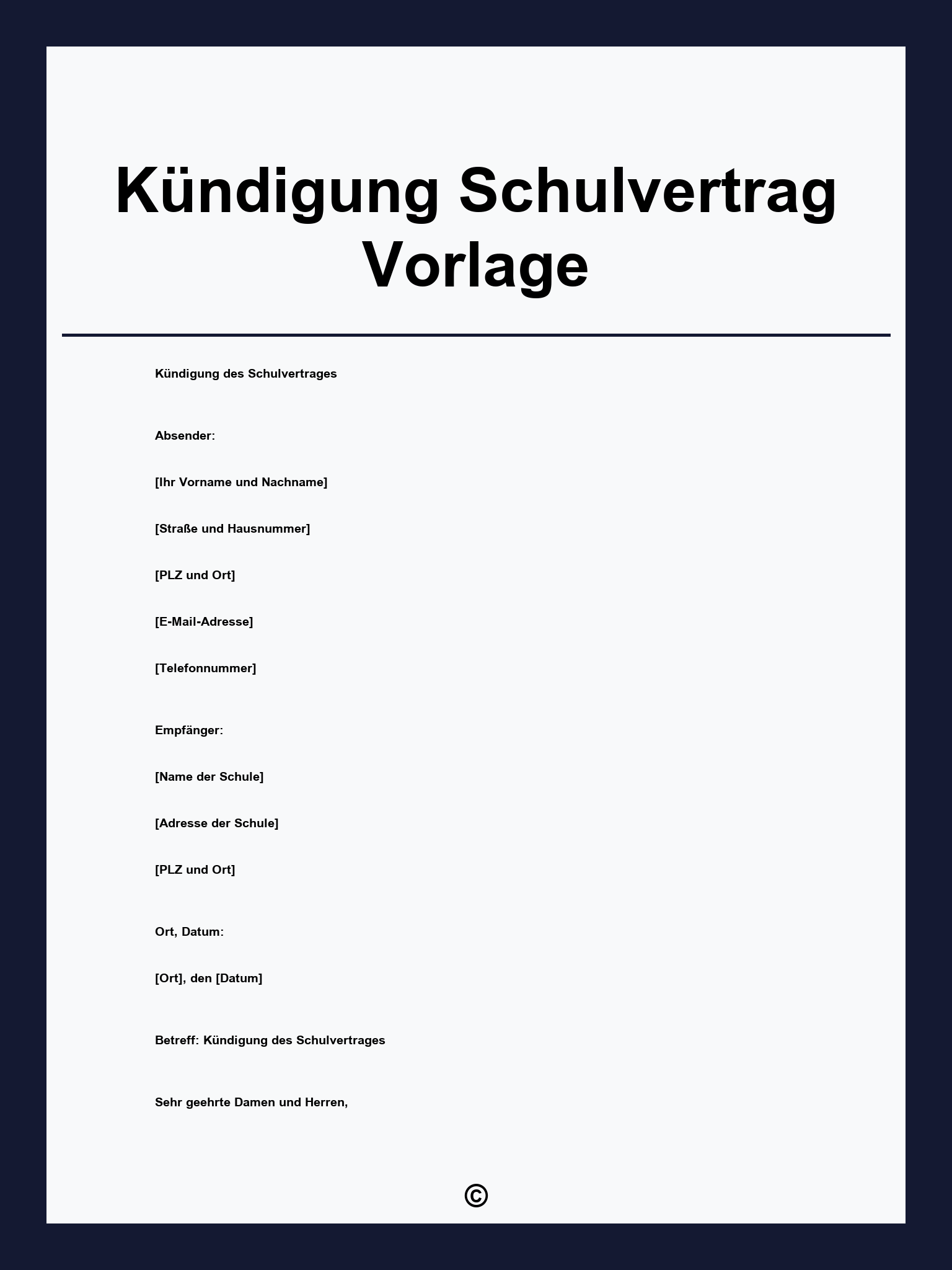 Kündigung Schulvertrag Vorlage