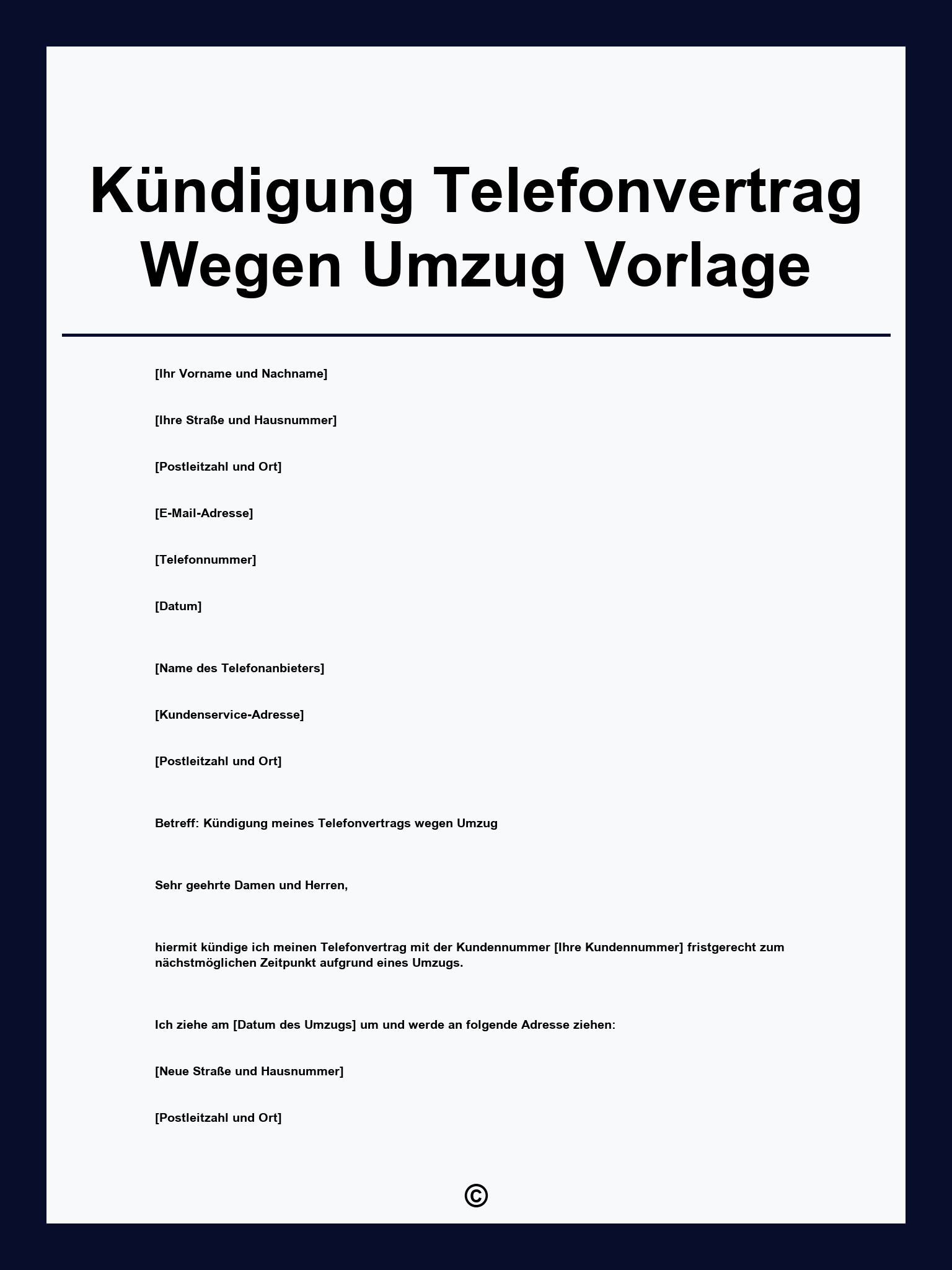 Kündigung Telefonvertrag Wegen Umzug Vorlage